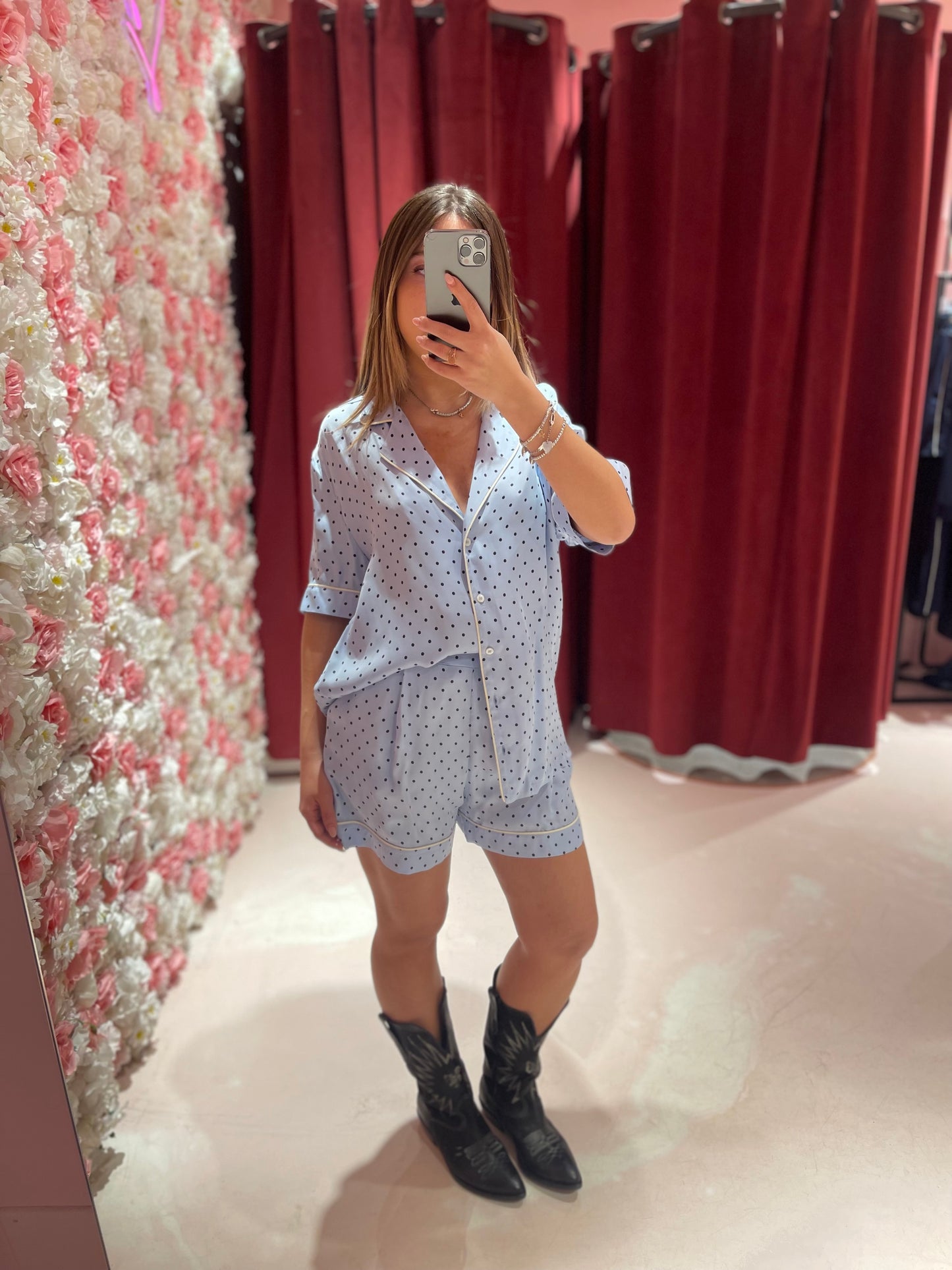 Ruth - Shorts A Vita Alta • Petitpois Celeste Mar de Margaritas