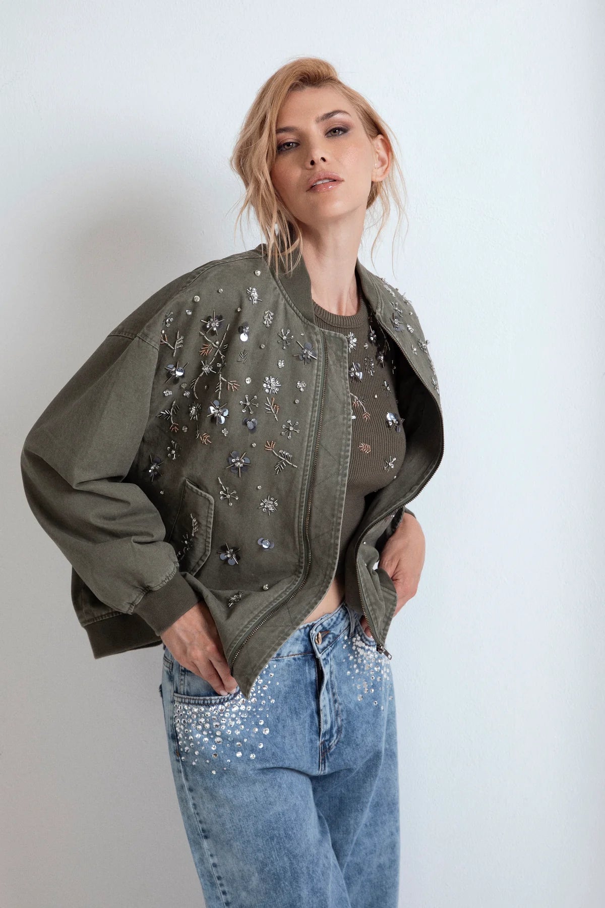 DENIM A PALAZZO AFRODITE CON STRASS SU TASCHE ODI ET AMO
