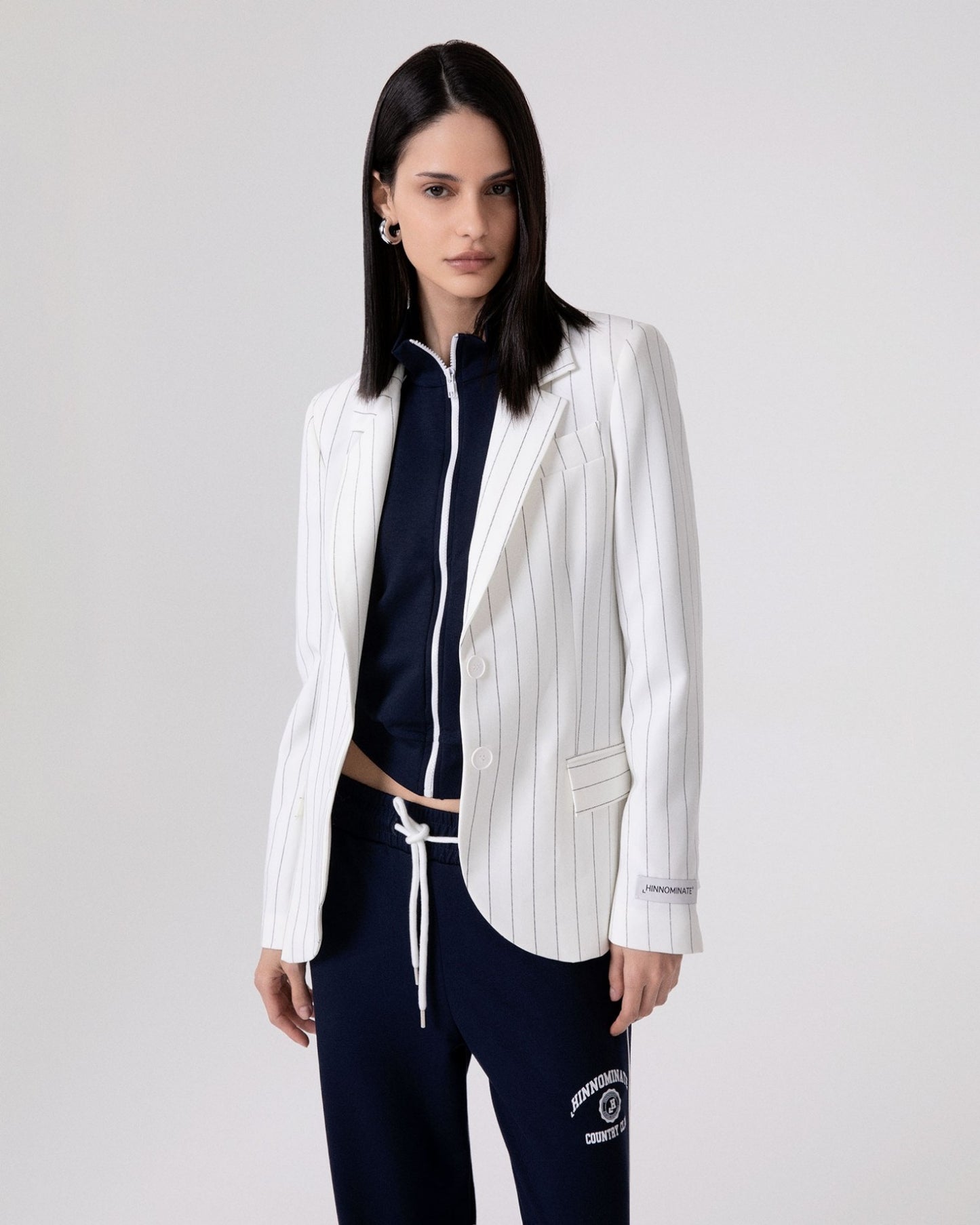Giacca Gessata Doppiopetto Con Spalline • Off White HINNOMINATE