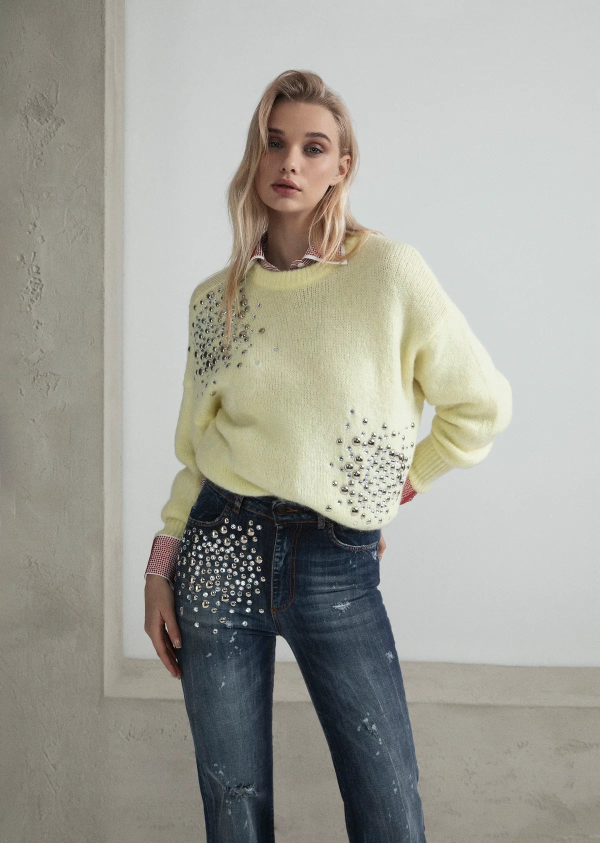 PULLOVER MOHAIR E LANA CON STRASS E BORCHIE BIG BANG ODI ET AMO