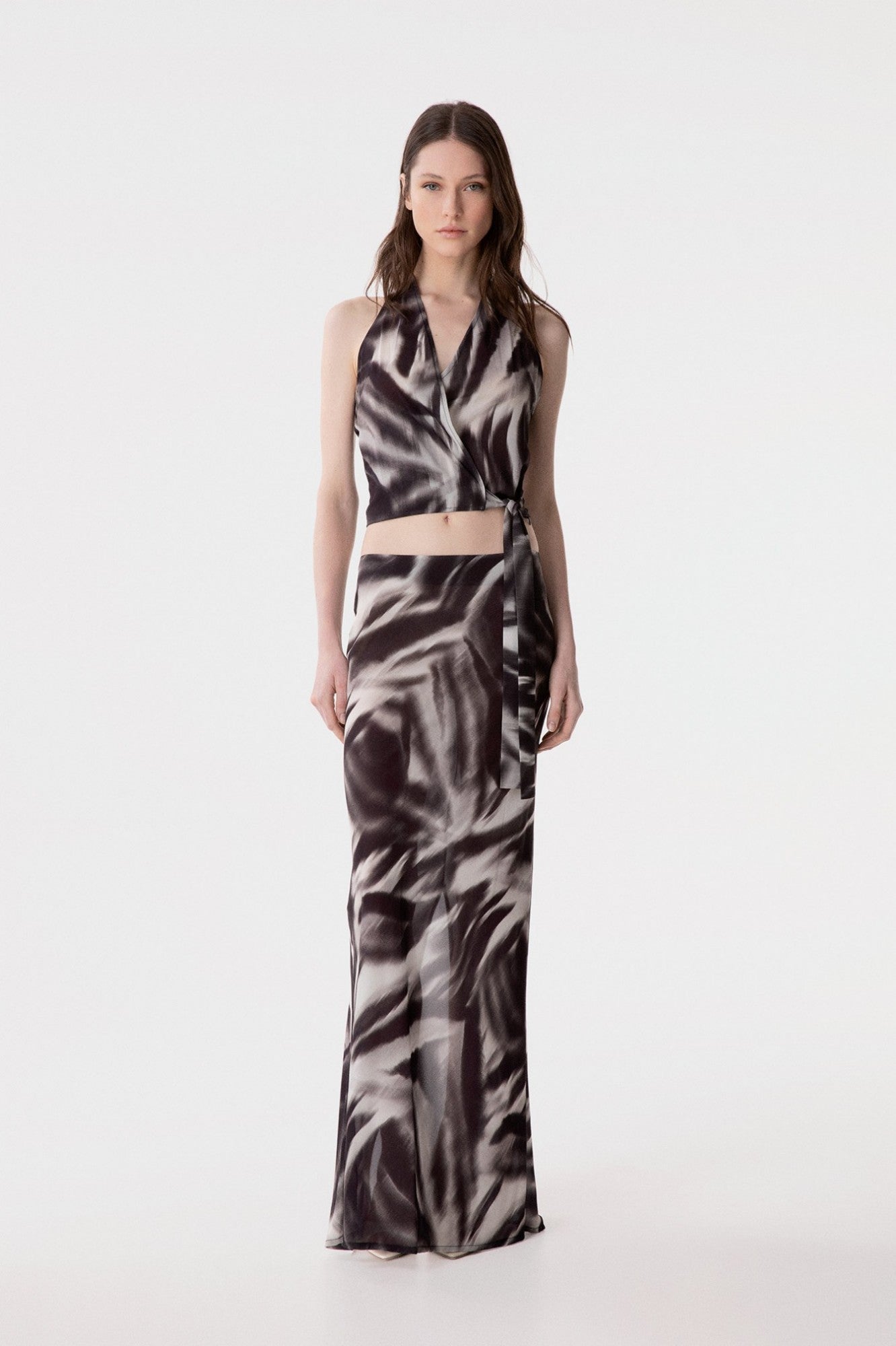 Gisel - Gonna Lunga In Georgette Con Spacco Dietro • Zebrato Nero Mar de Margaritas