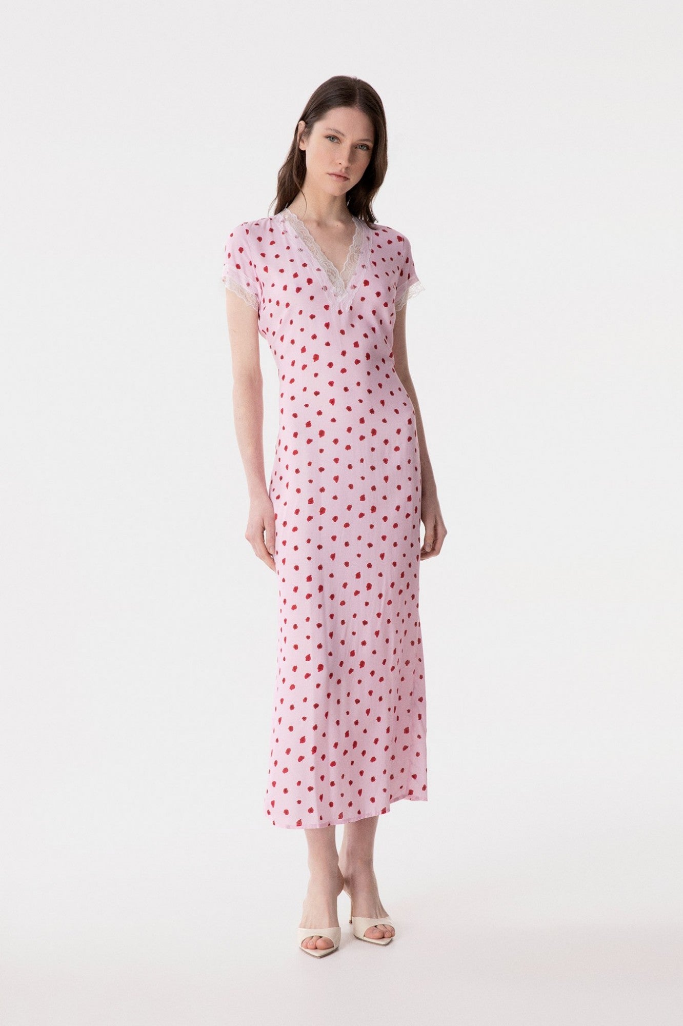 Raya - Abito Midi In Crepe Con Inserti In Pizzo • Rose Rosa Mar de Margaritas