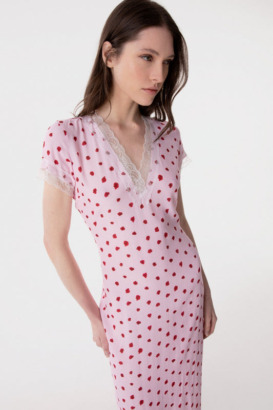Raya - Abito Midi In Crepe Con Inserti In Pizzo • Rose Rosa Mar de Margaritas