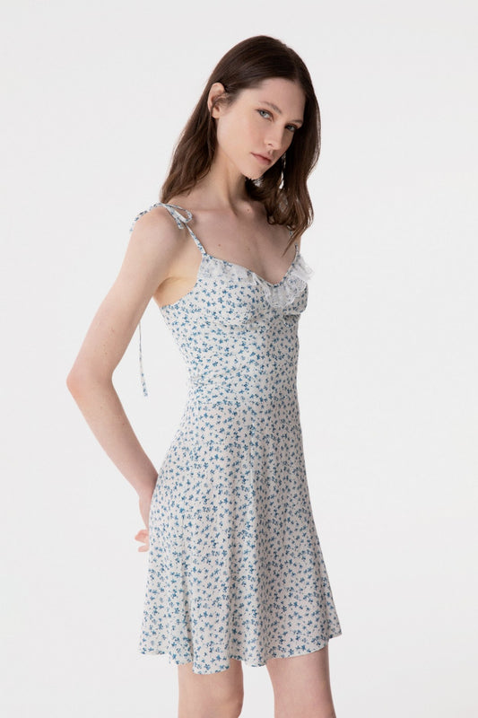 Alya - Abito Corto In Crepe Con Dettaglio Pizzo Sulla Scollatura • Clover Ecru Mar de Margaritas