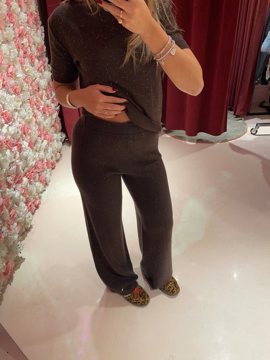 Pantalone Dritto In Maglia Con Paillettes • Moro HINNOMINATE