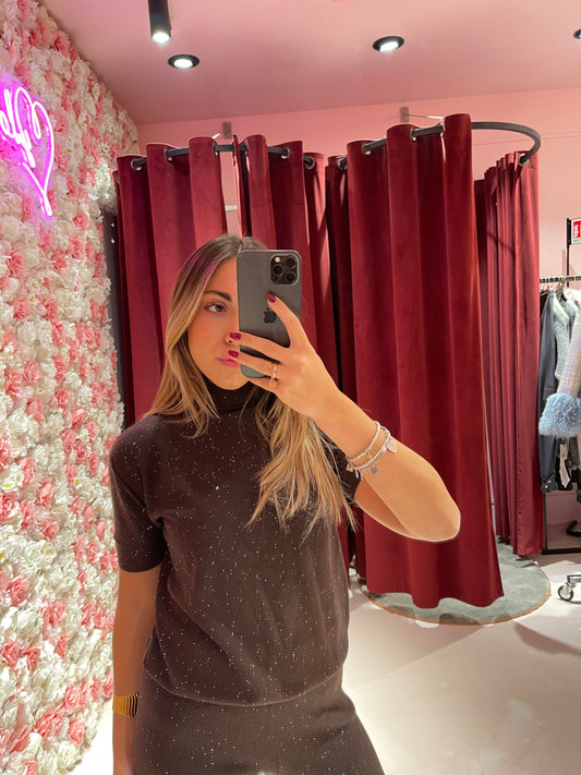 Maglia manica corta collo dolcevita Con Paillettes • Moro HINNOMINATE