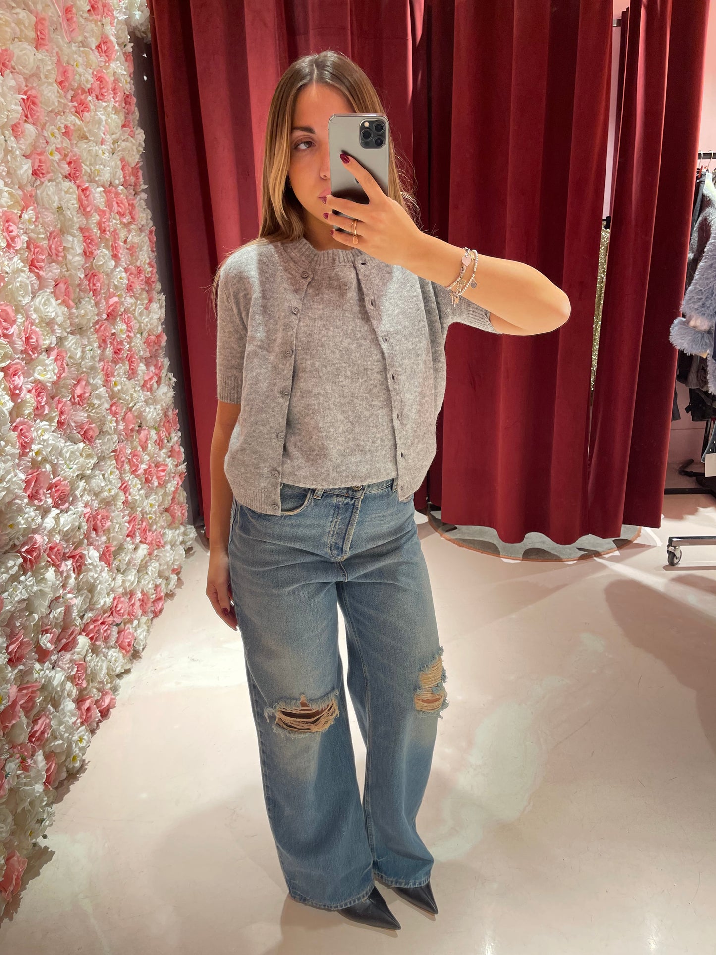 Cardigan manica corta grigio gl