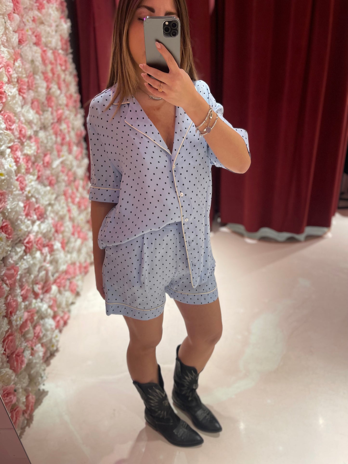 Ruth - Shorts A Vita Alta • Petitpois Celeste Mar de Margaritas