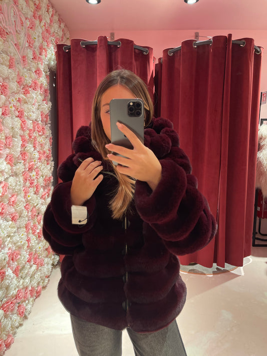 Eco pelliccia vino con cappuccio Uc