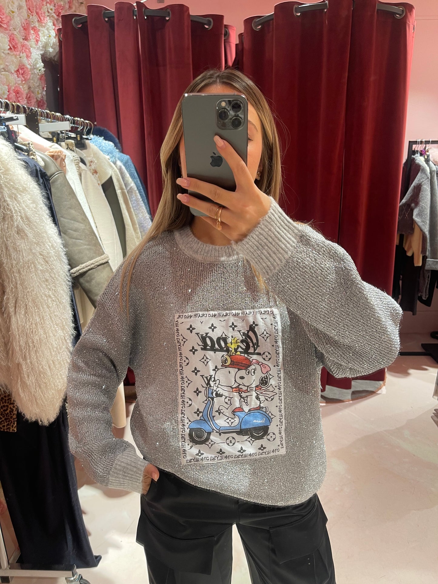 Maglione argento micro paillettes Snoopy fs