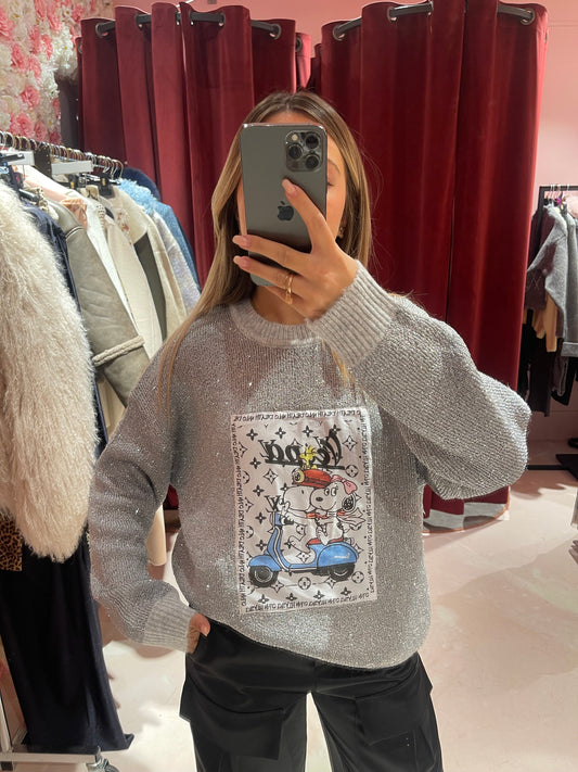 Maglione argento micro paillettes Snoopy fs