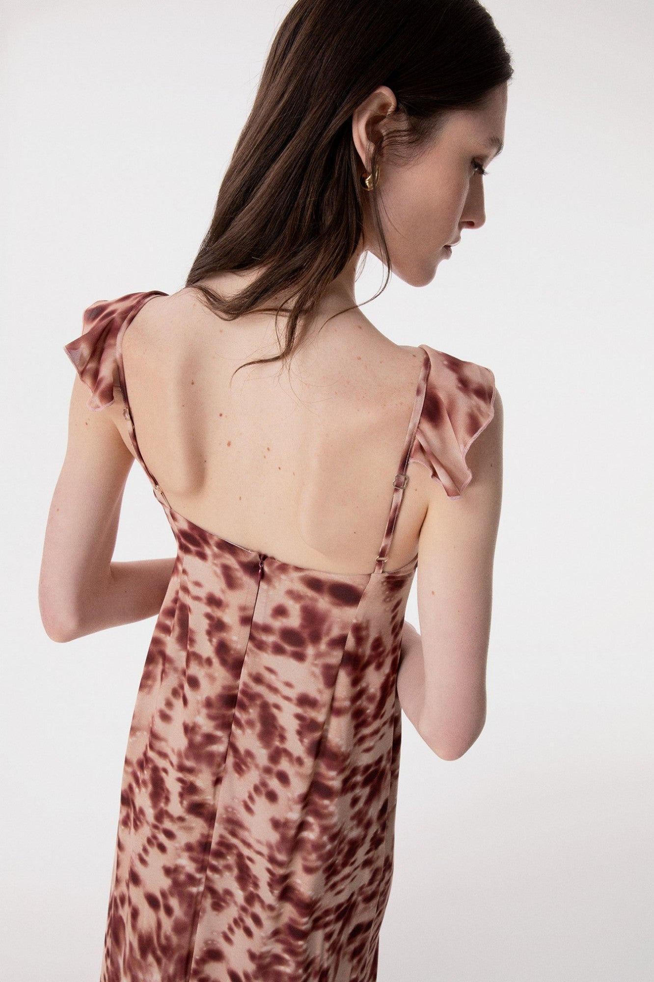 Cecilia - Abito Lungo In Georgette Con Volant Sulla Scollatura • Animalier Borgogna Mar de Margaritas