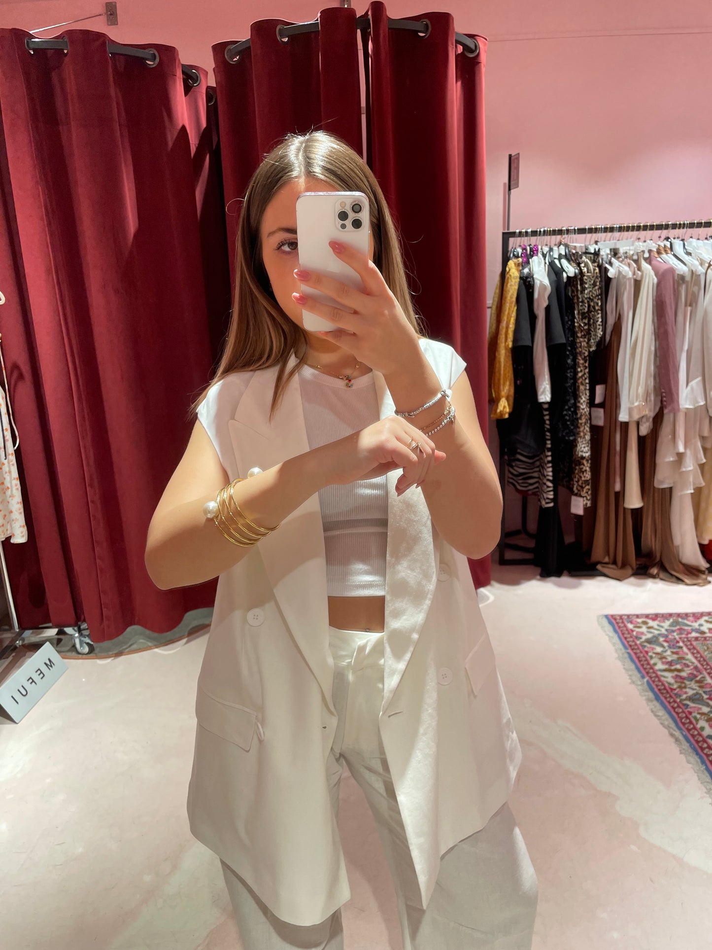 Giacca smanicata in lino doppiopetto • Bianco HINNOMINATE