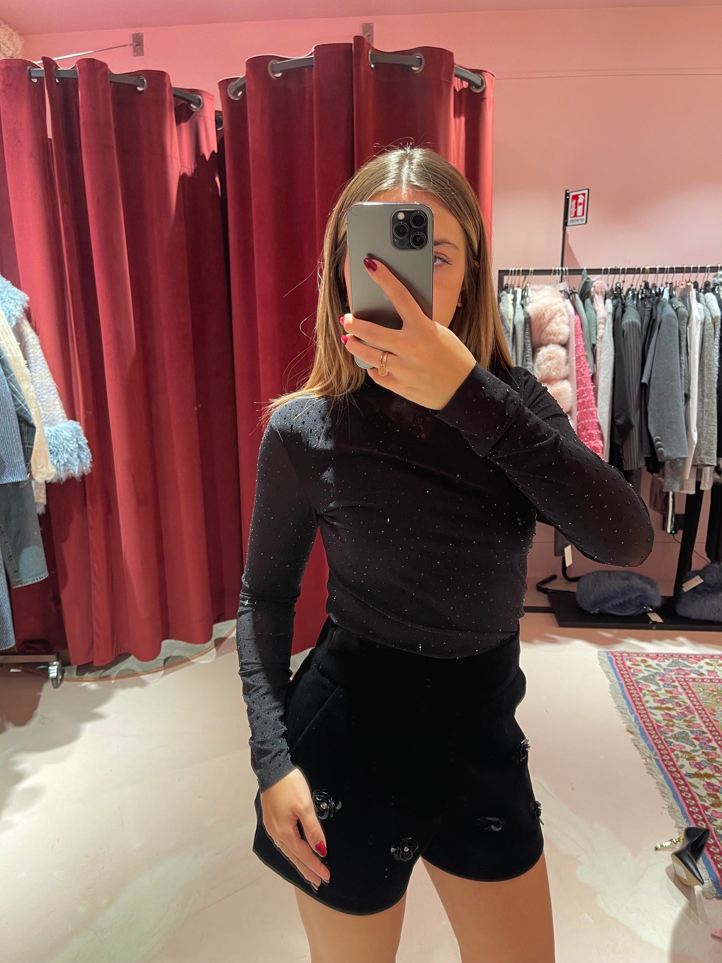 Maglietta trasparenza strass Pagani nera Odi Odi