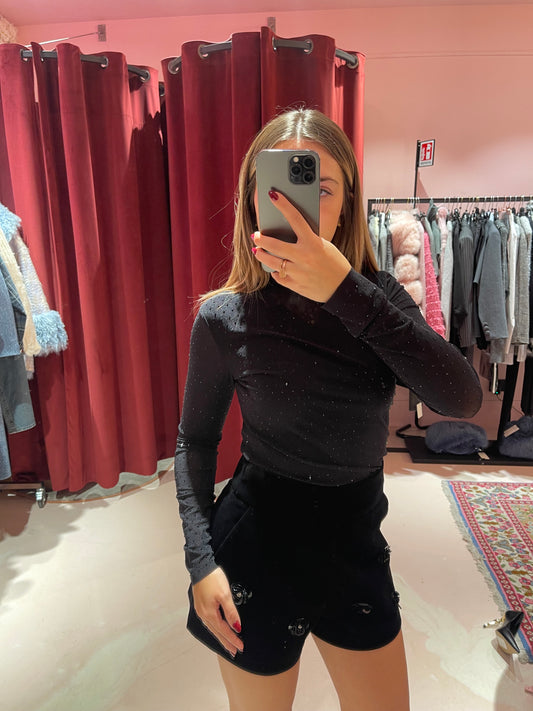 Maglietta trasparenza strass Pagani nera Odi Odi