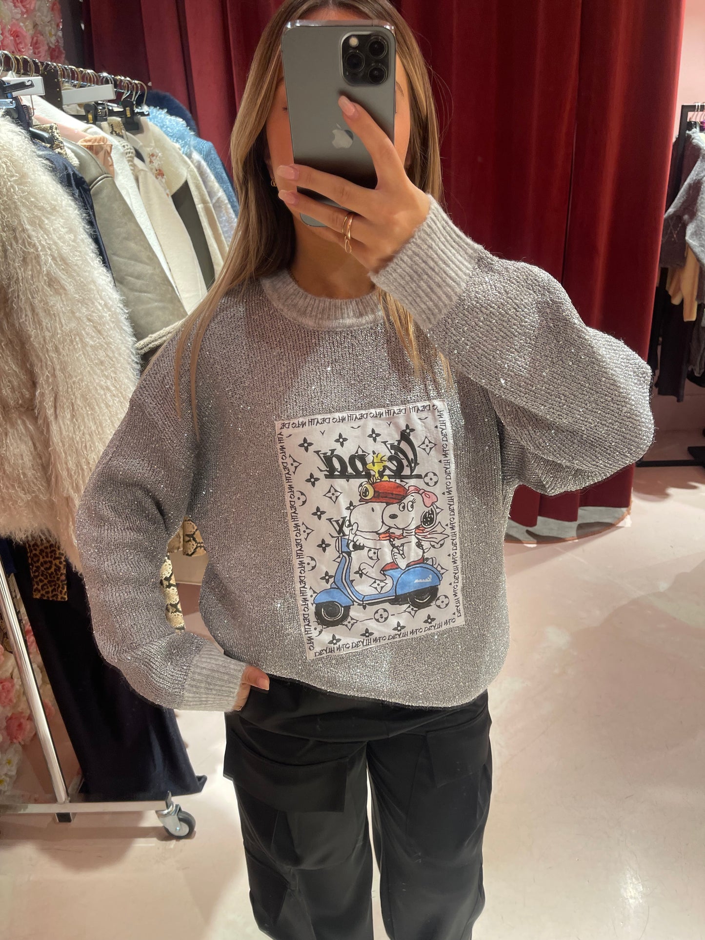 Maglione argento micro paillettes Snoopy fs