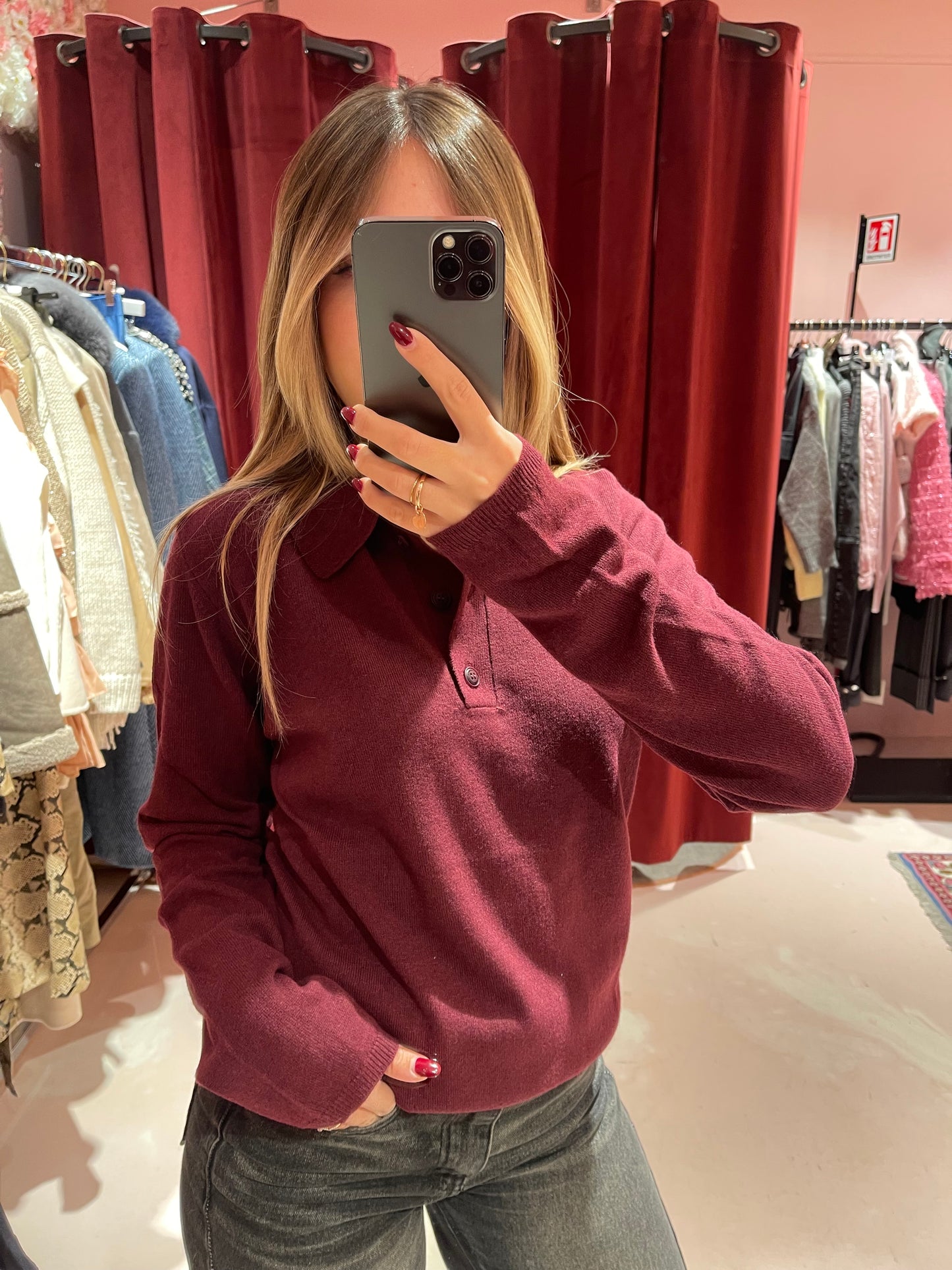 Polo in maglia misto cashmere bordeaux Hinnominate