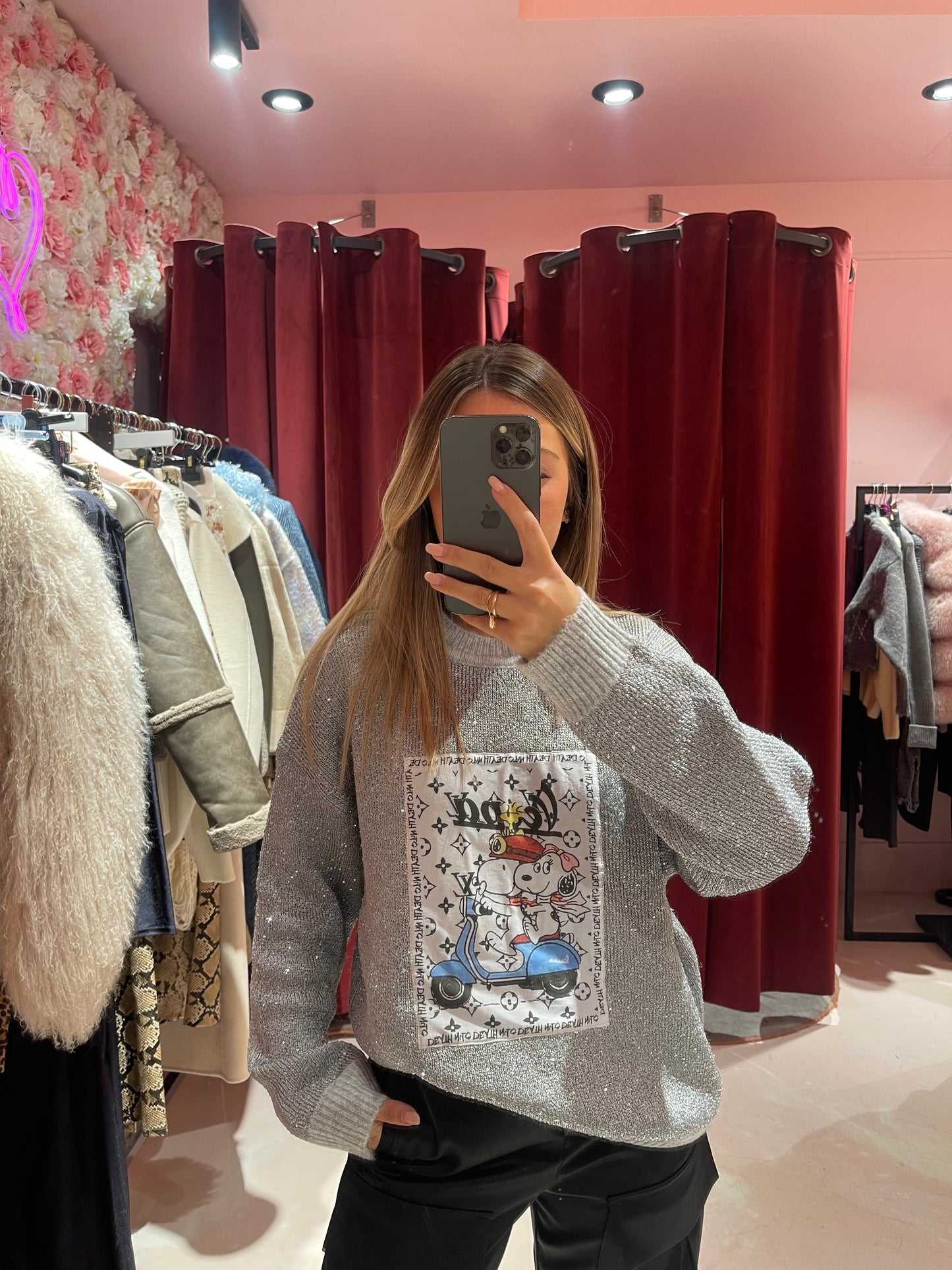 Maglione argento micro paillettes Snoopy fs