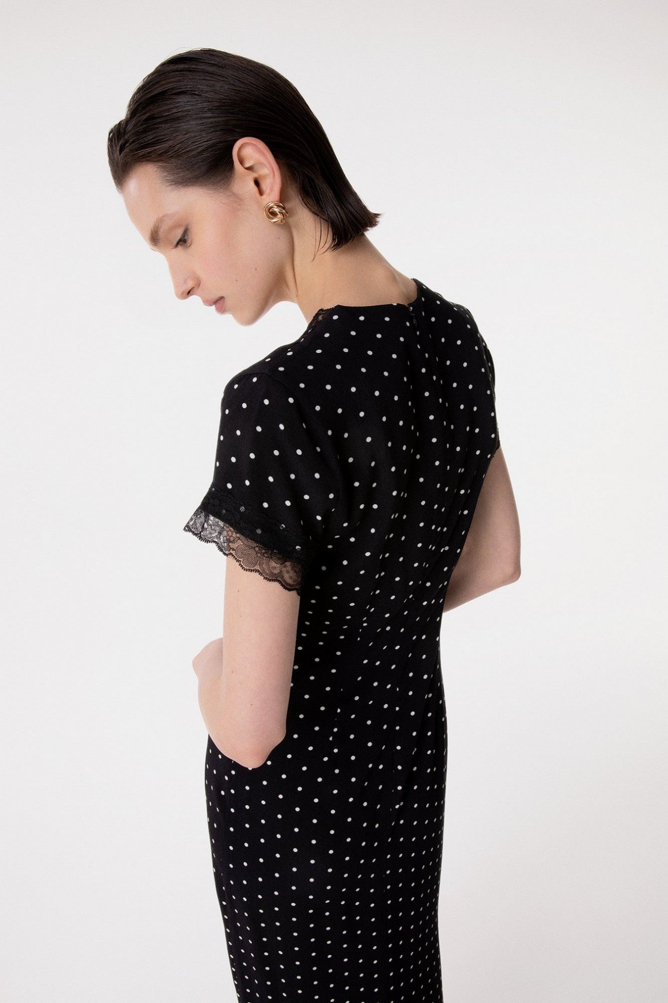 Raya - Abito Midi In Crepe Con Inserti In Pizzo • Petitpois Nero Mar de Margaritas