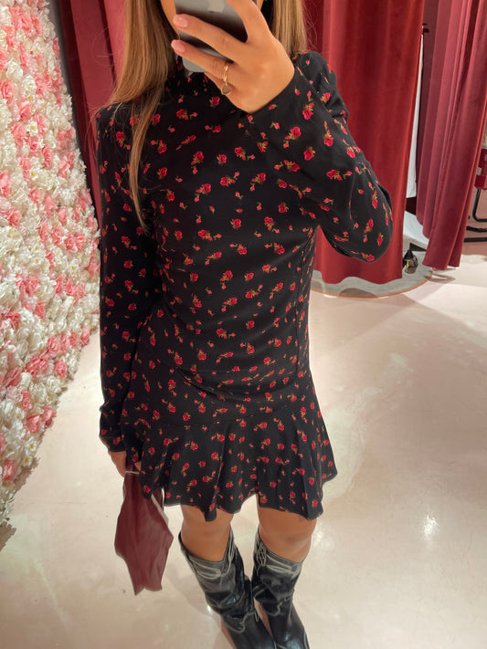 Astrid - Abito Corto Collo Dolcevita • Burgeon Nero Mar de Margaritas