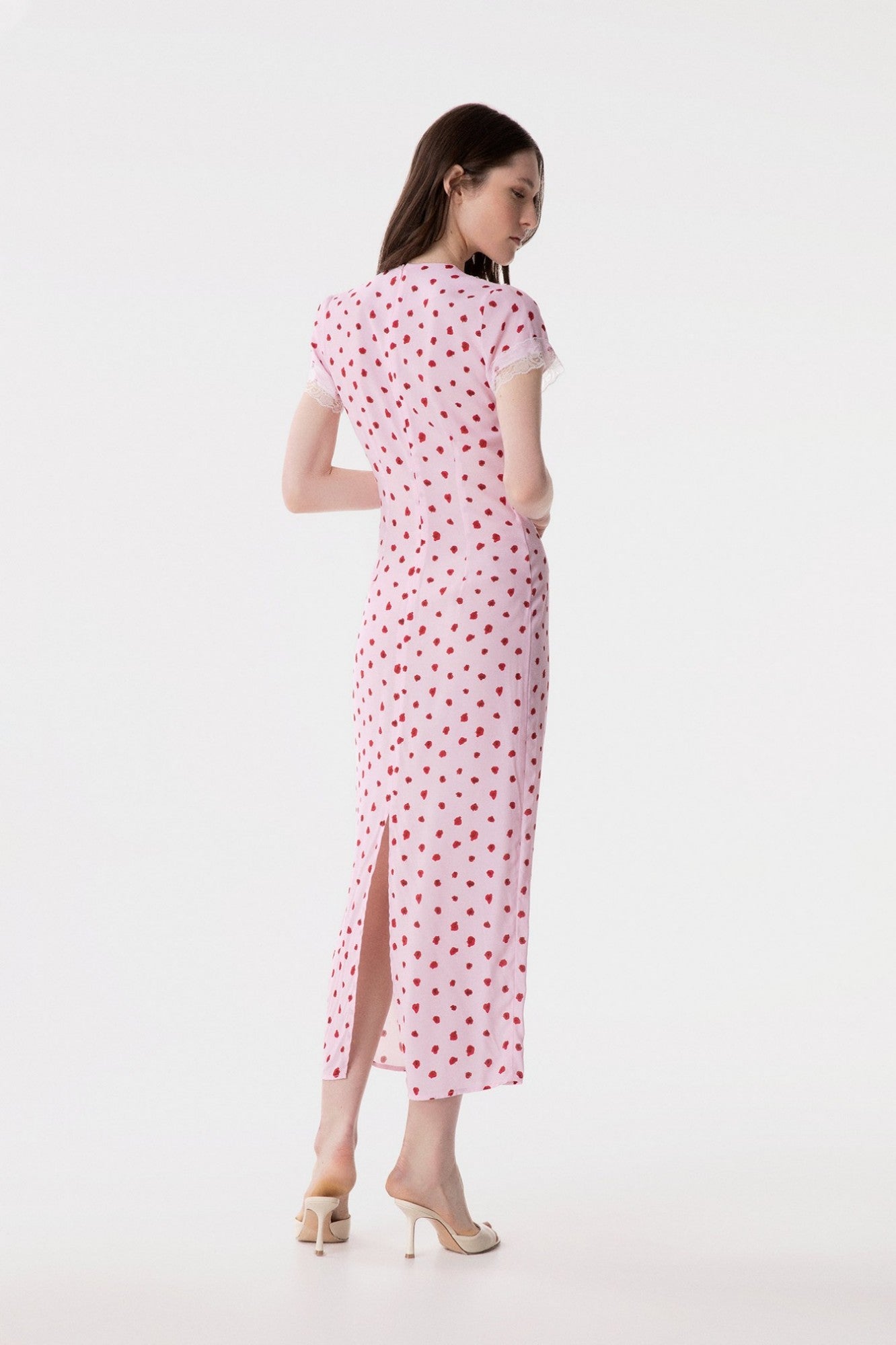 Raya - Abito Midi In Crepe Con Inserti In Pizzo • Rose Rosa Mar de Margaritas