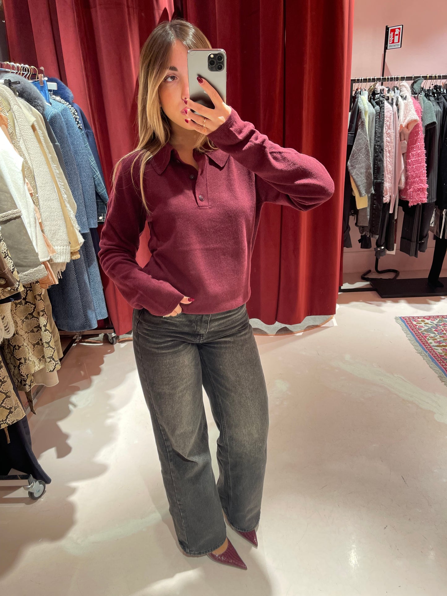 Polo in maglia misto cashmere bordeaux Hinnominate