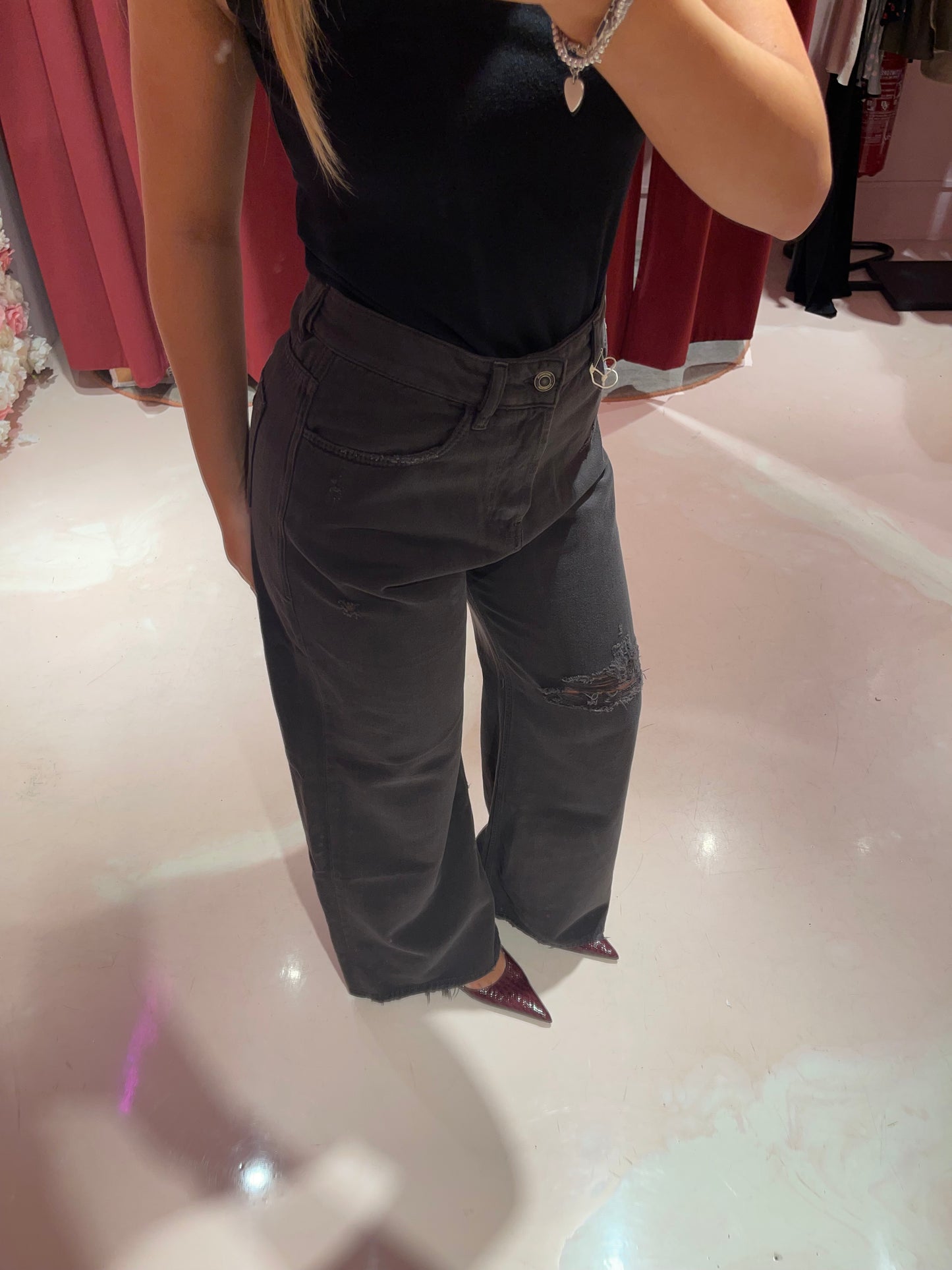 Denim palazzo con spacco cioccolato Hinnominate