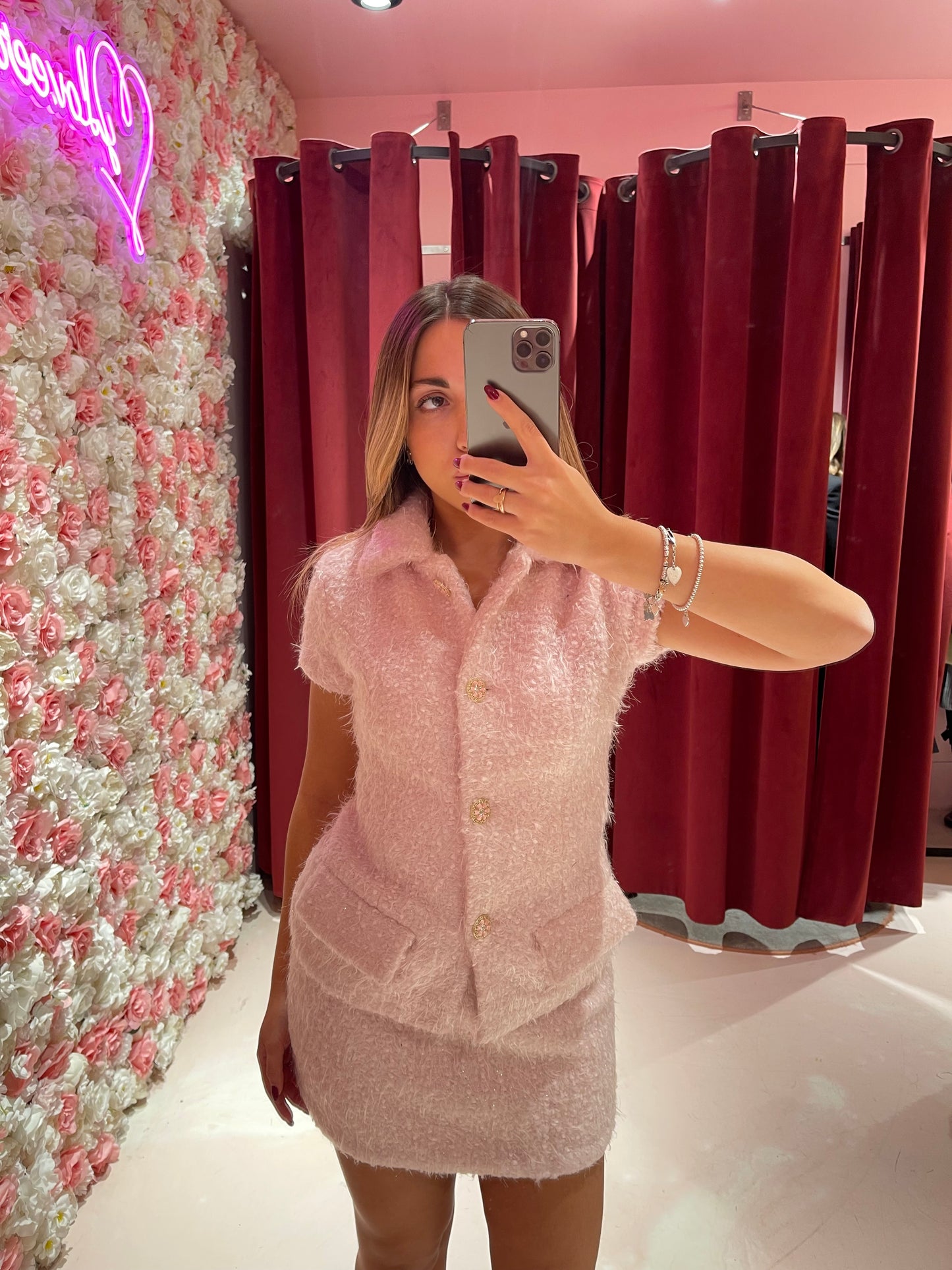 Giacca boucle manica corta rosa baby gl