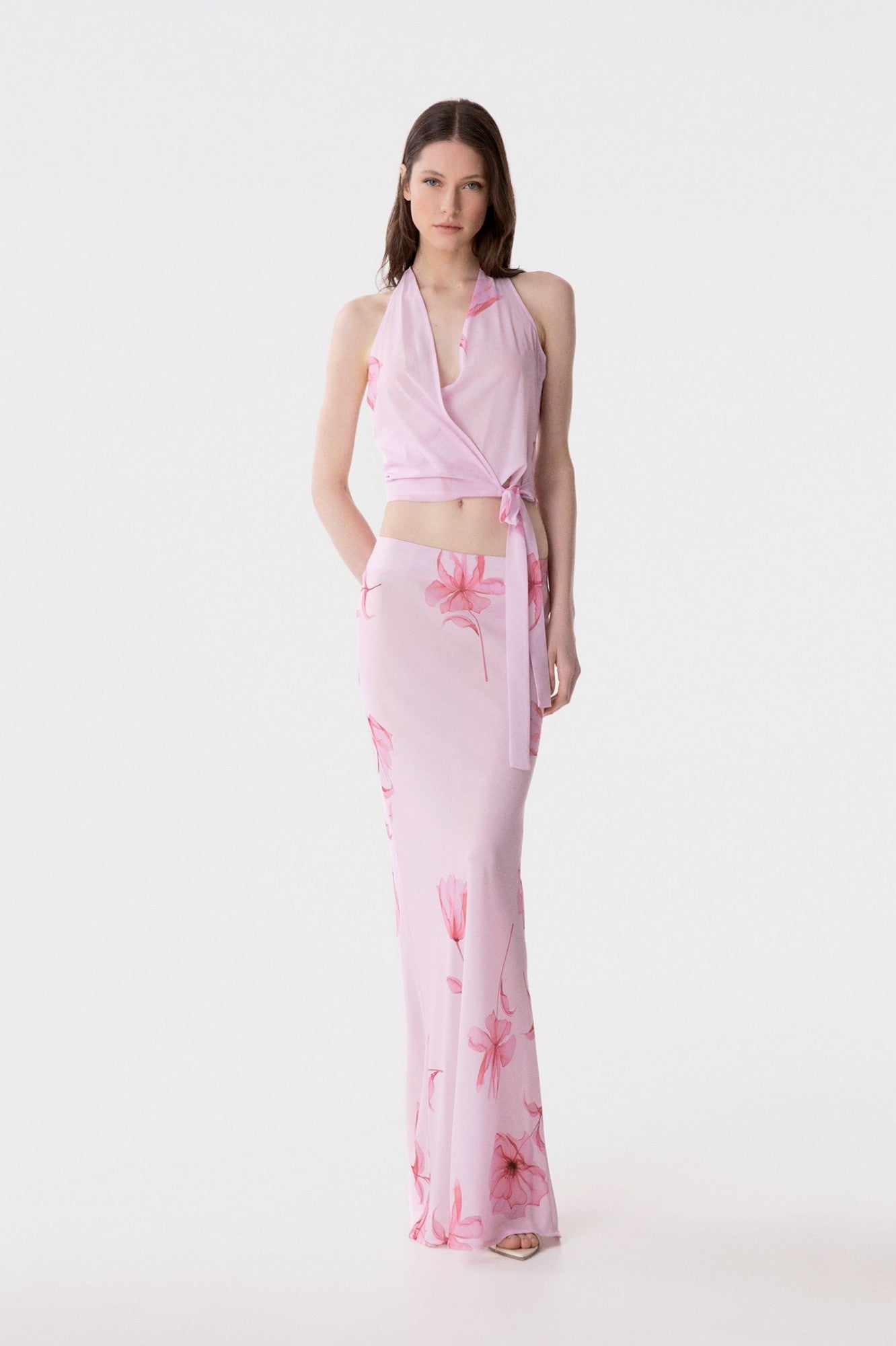 Gisel - Gonna Lunga In Georgette Con Spacco Dietro • Lotus Rosa Mar de Margaritas
