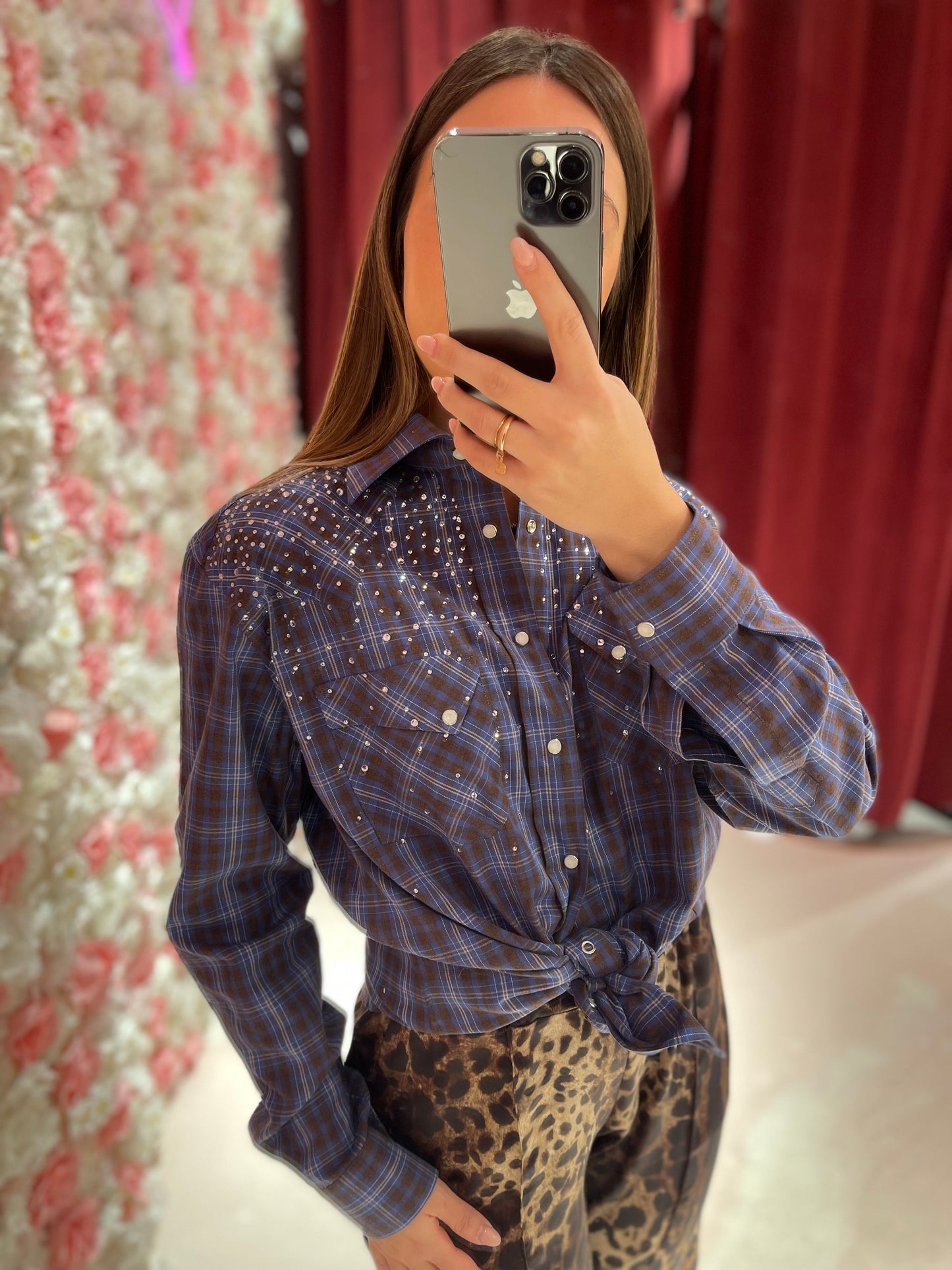 CAMICIA TARTAN CON STRASS ODI ET AMO