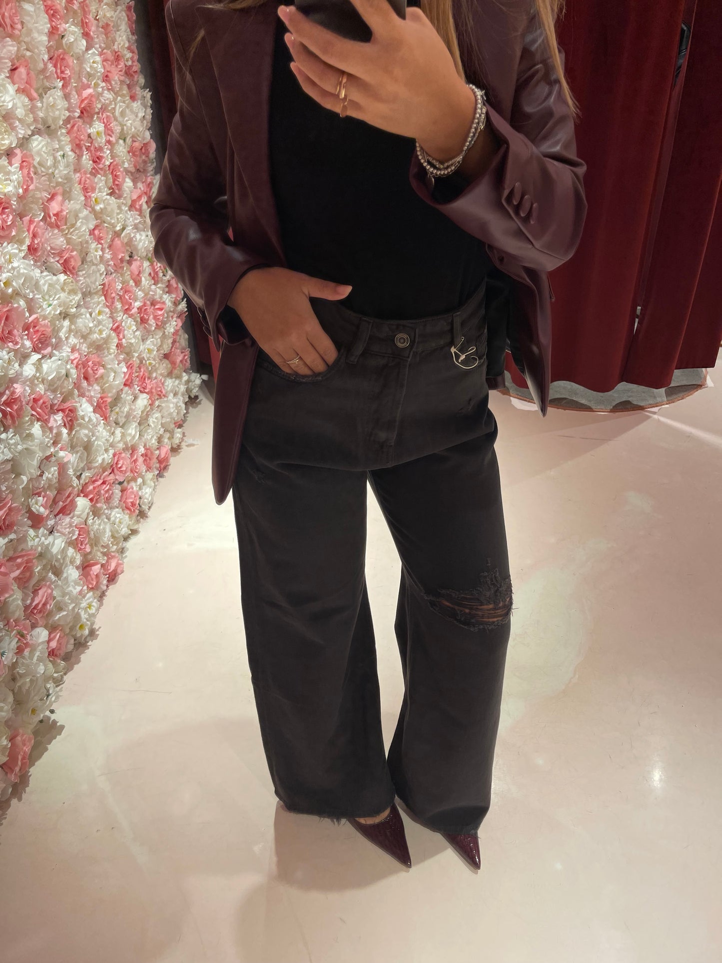 Denim palazzo con spacco cioccolato Hinnominate