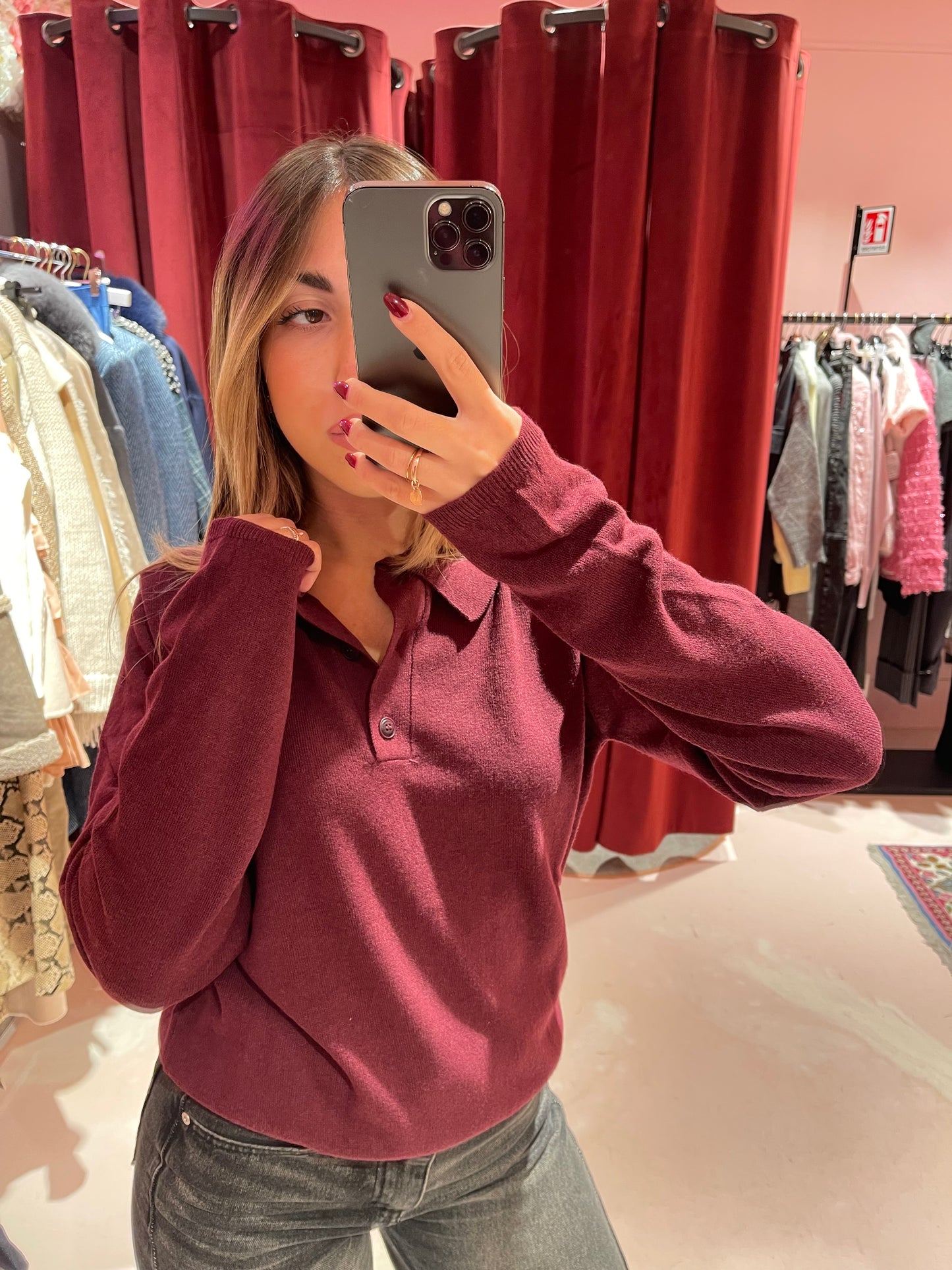 Polo in maglia misto cashmere bordeaux Hinnominate