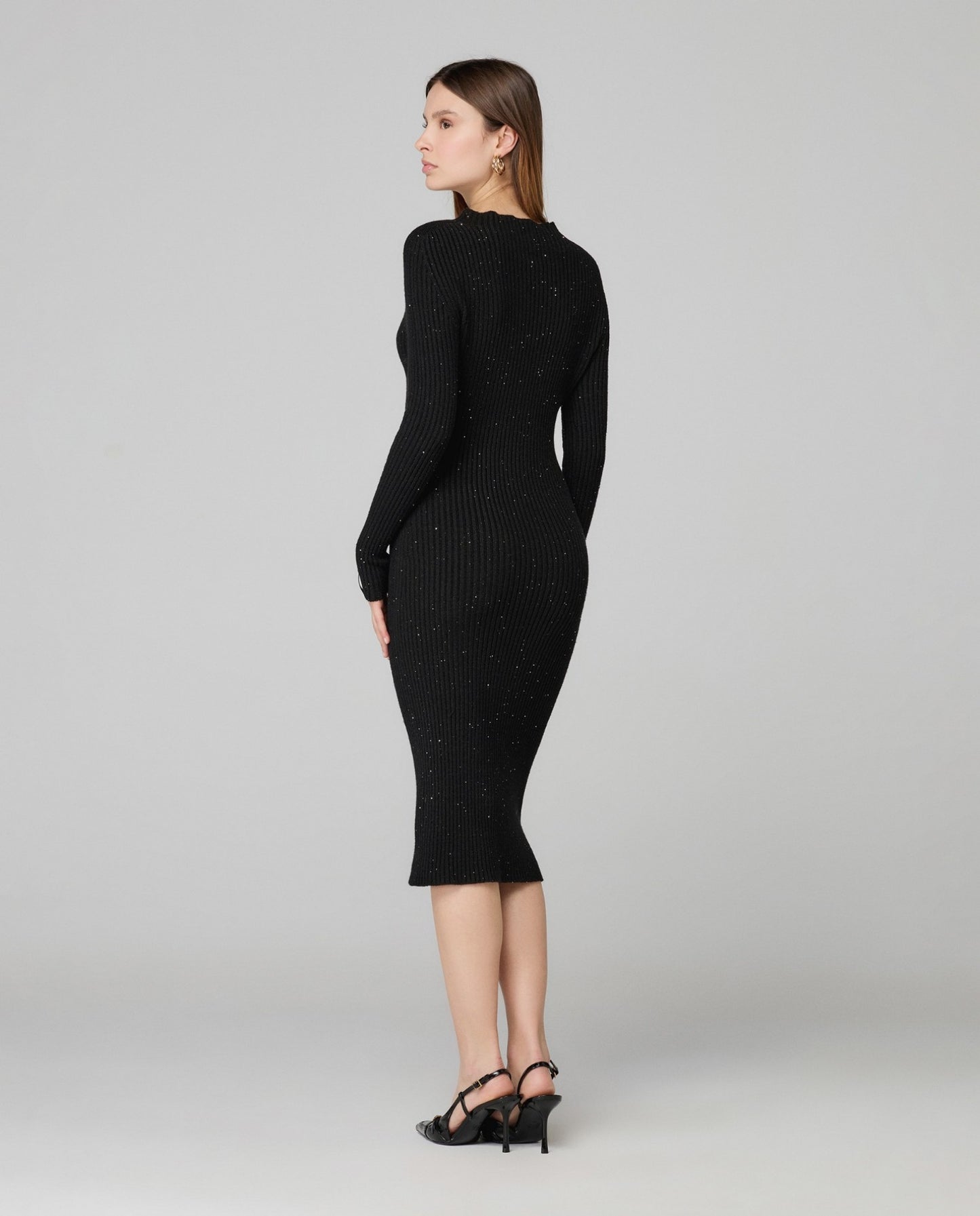 Abito Lupetto Lunghezza Al Ginocchio In Costina Con Paillettes • Nero HINNOMINATE