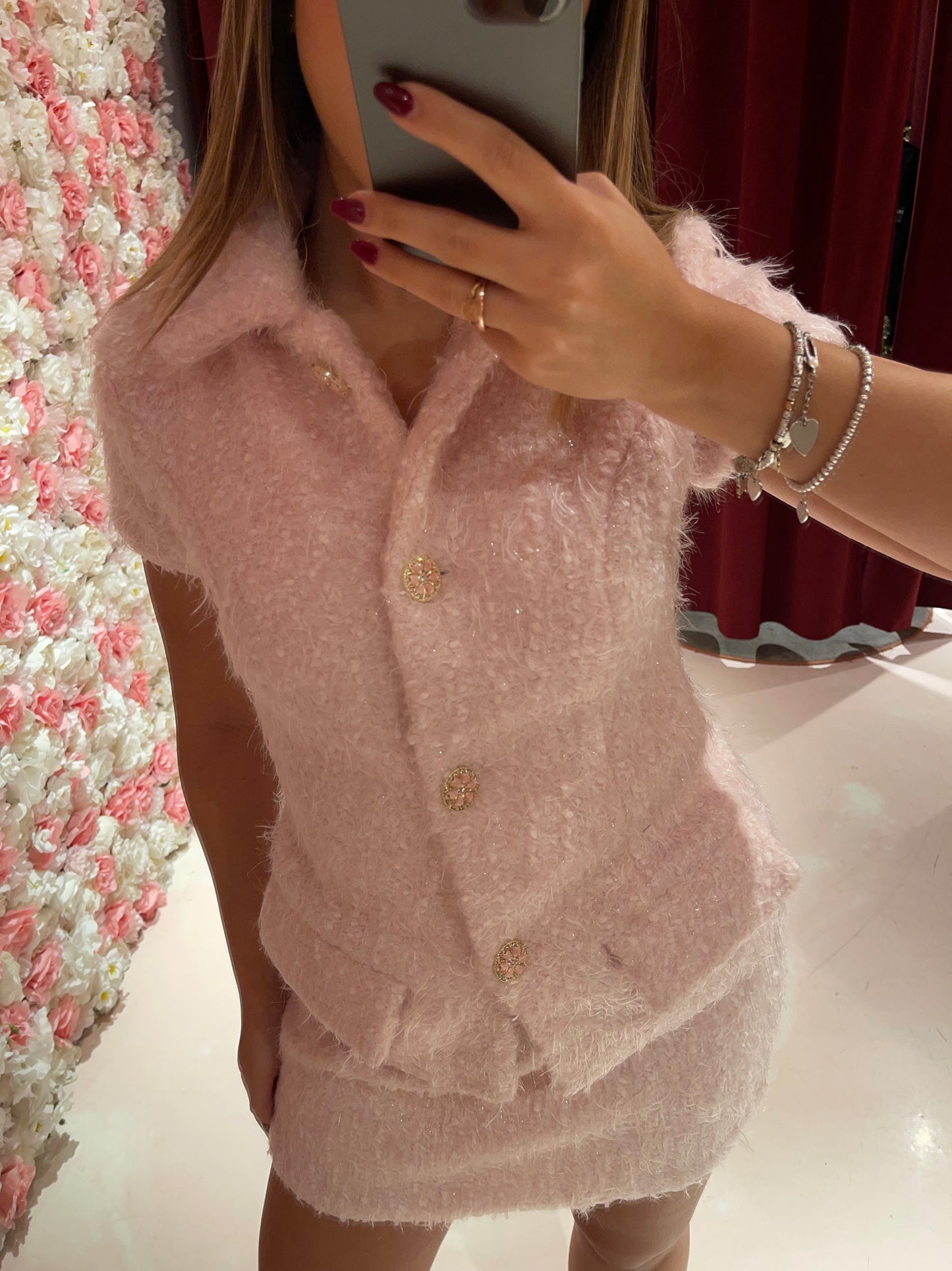 Giacca boucle manica corta rosa baby gl