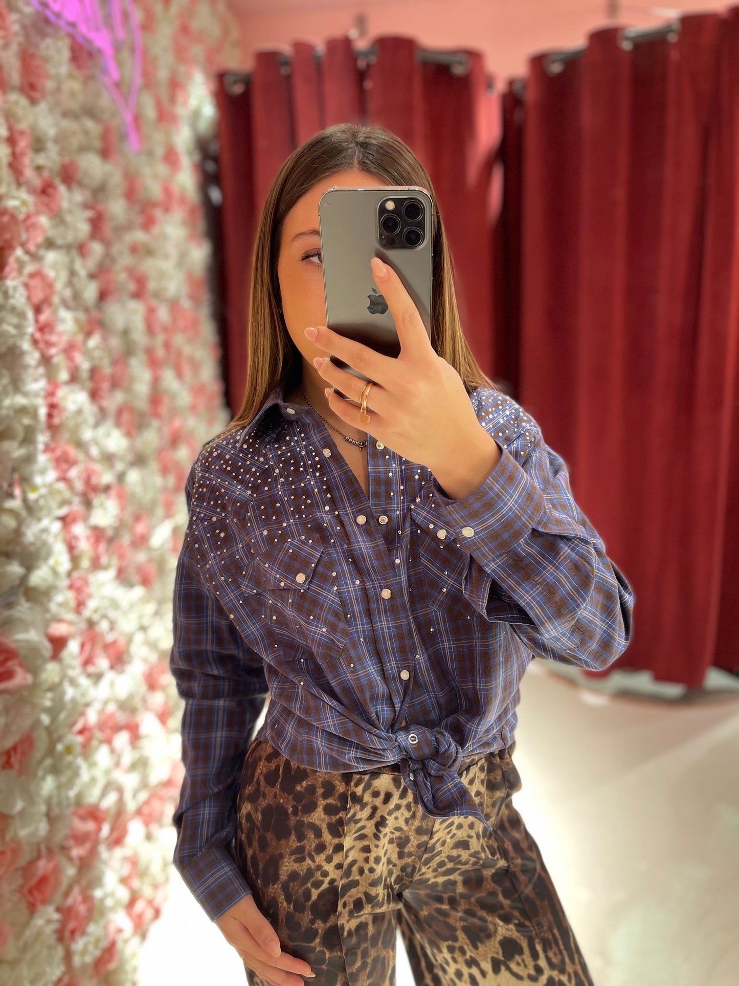 CAMICIA TARTAN CON STRASS ODI ET AMO