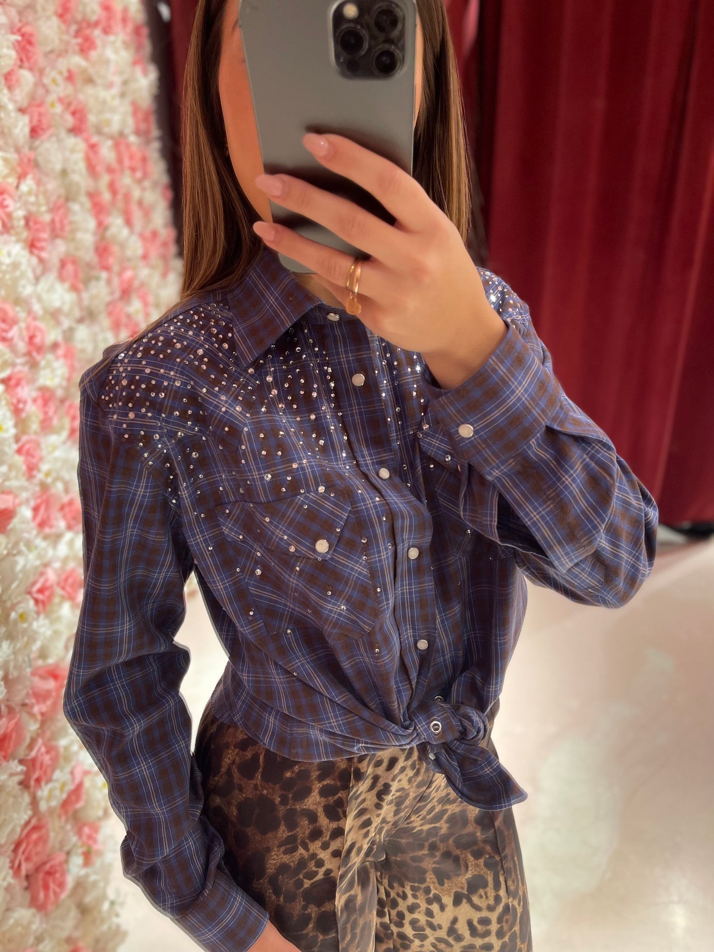 CAMICIA TARTAN CON STRASS ODI ET AMO