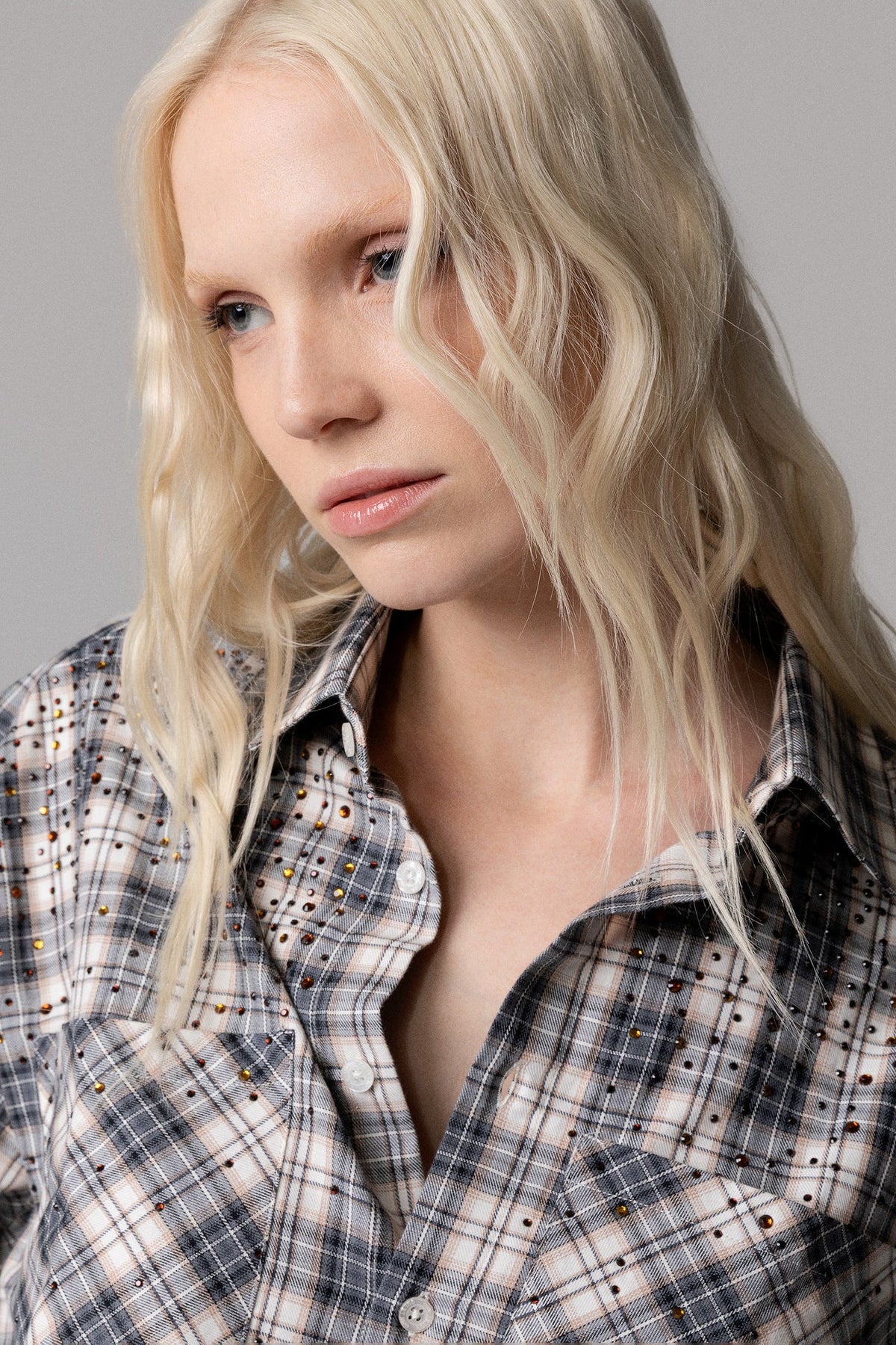 CAMICIA OVERSIZE 100% COTONE TARTAN CON STRASS TARTAN MARRON ODI ET AMO