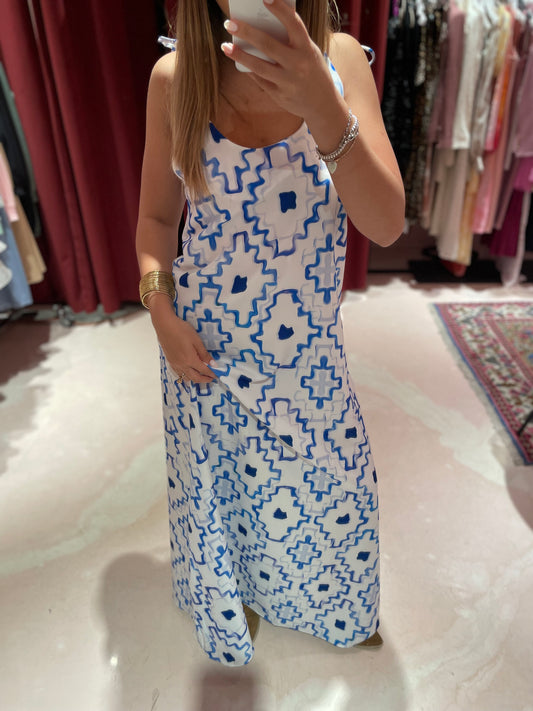 Abito fantasia azzurra spallina regolabile Me Fui