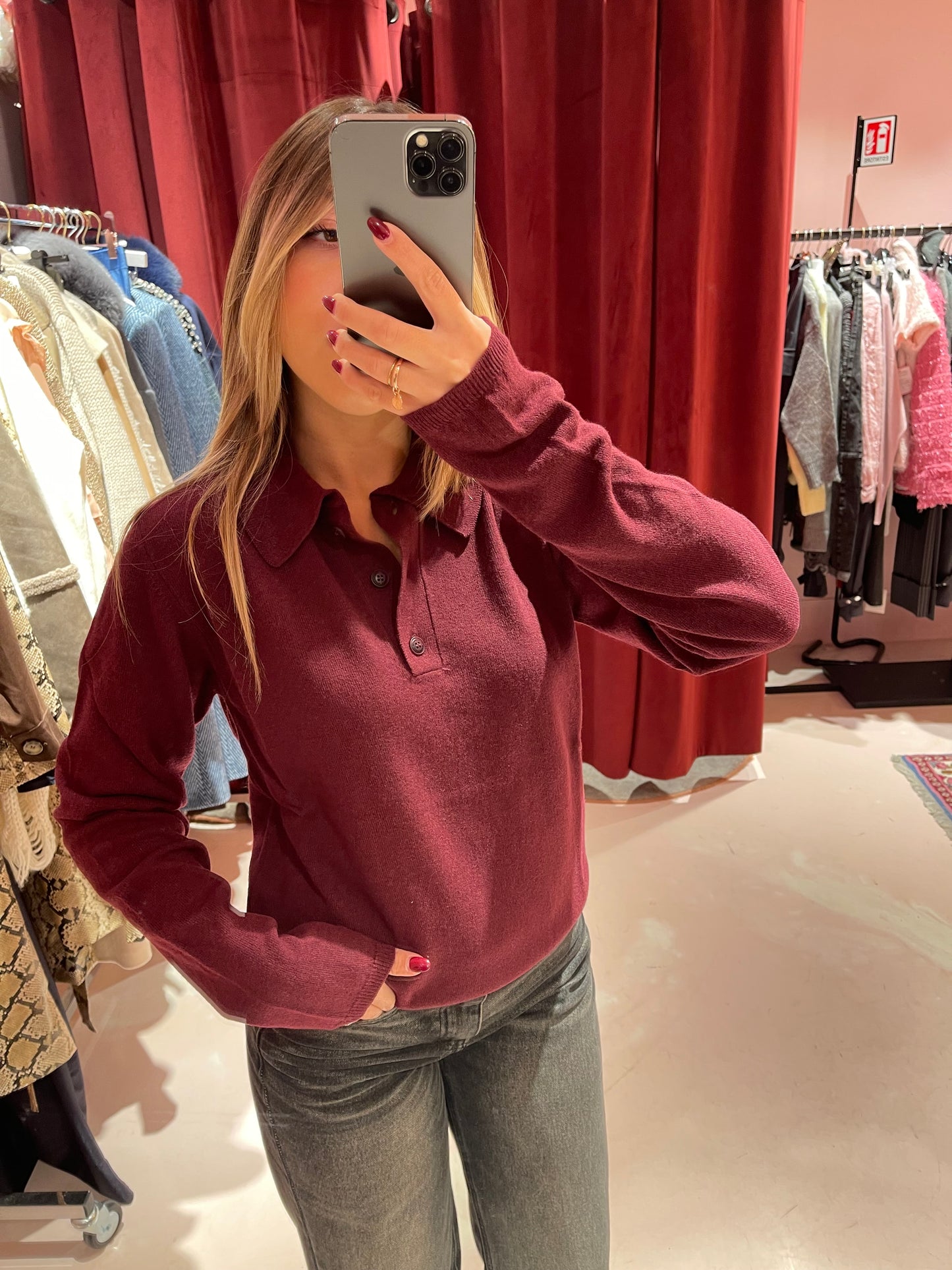 Polo in maglia misto cashmere bordeaux Hinnominate