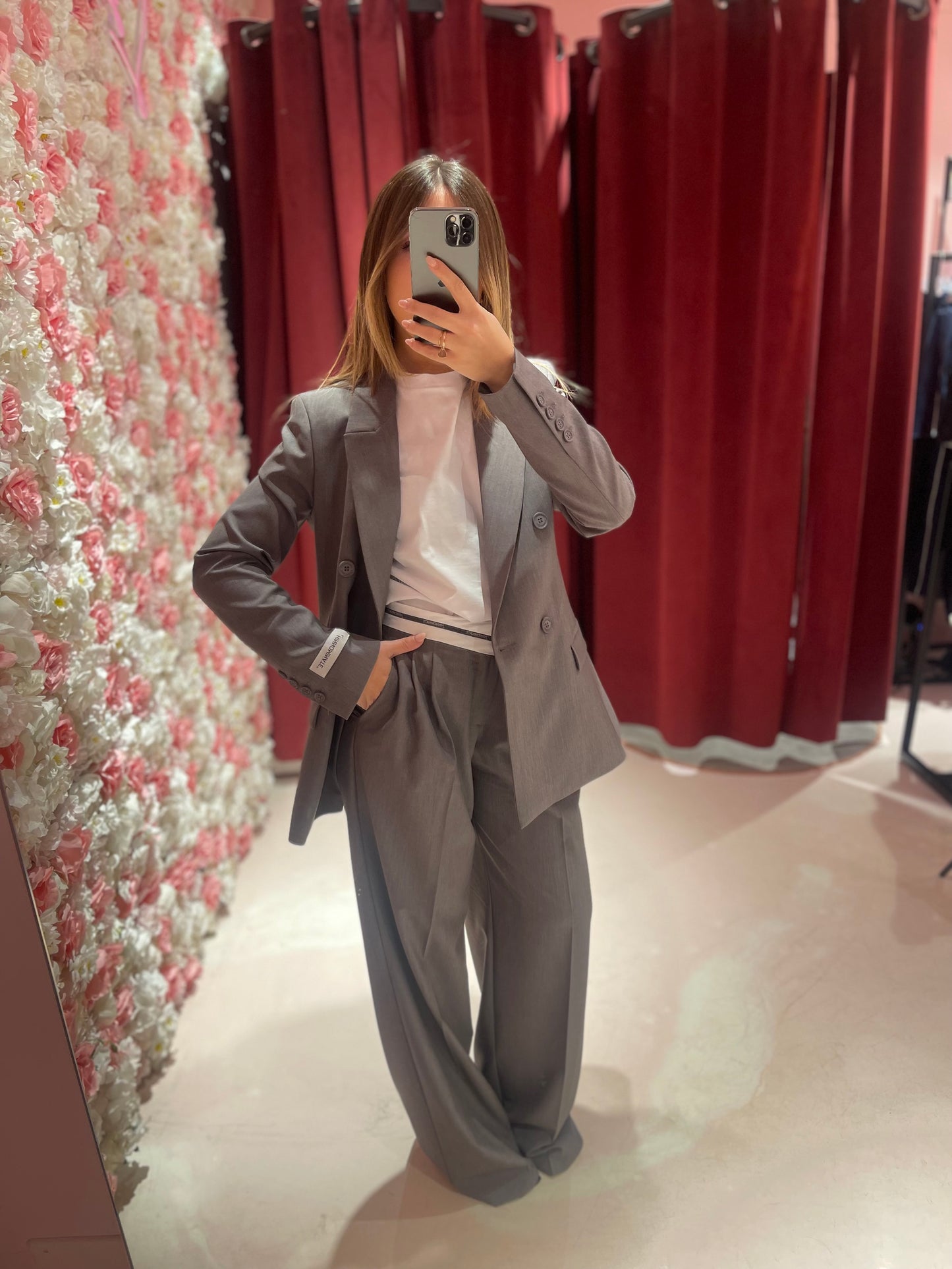 Pantalone Dritto Con Pences Con Cinto Logato • Grigio Melange HINNOMINATE