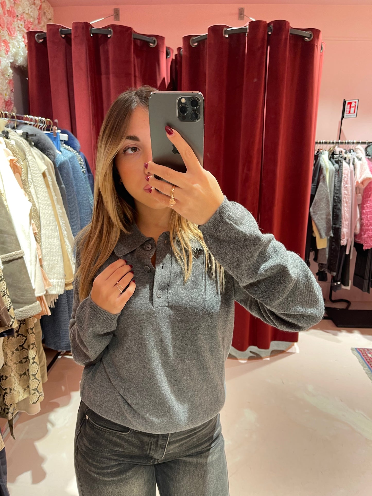 Polo in maglia misto cashmere grigio Hinnominate