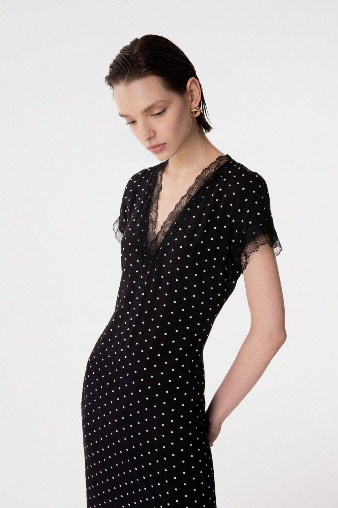 Raya - Abito Midi In Crepe Con Inserti In Pizzo • Petitpois Nero Mar de Margaritas