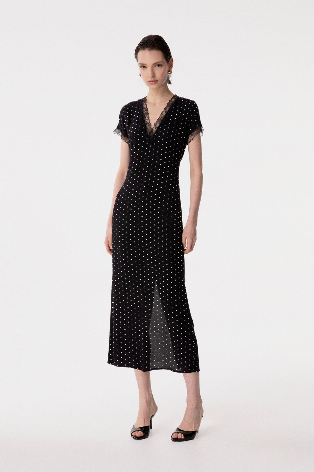 Raya - Abito Midi In Crepe Con Inserti In Pizzo • Petitpois Nero Mar de Margaritas