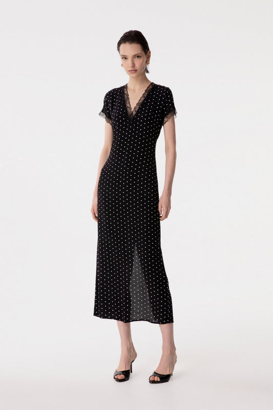Raya - Abito Midi In Crepe Con Inserti In Pizzo • Petitpois Nero Mar de Margaritas
