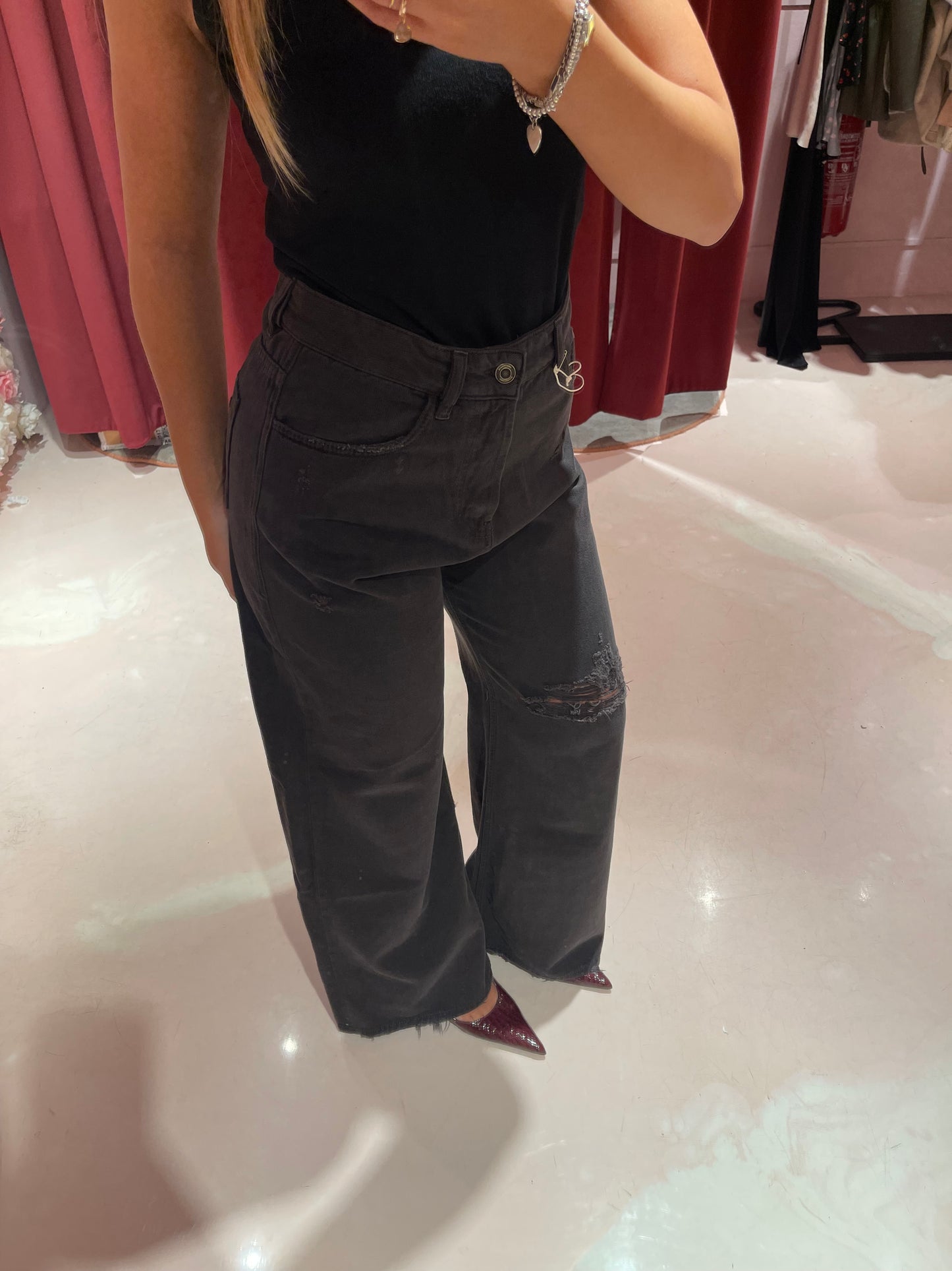 Denim palazzo con spacco cioccolato Hinnominate