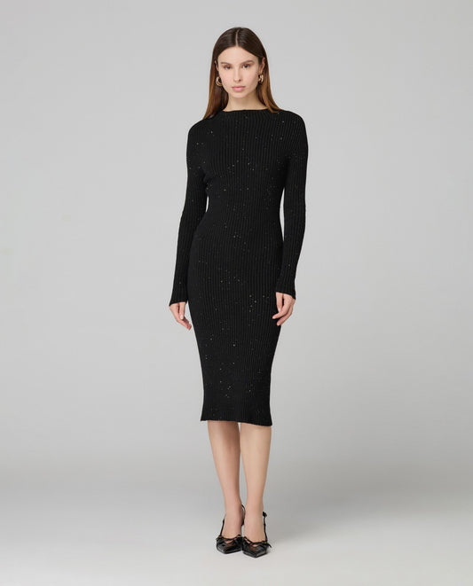 Abito Lupetto Lunghezza Al Ginocchio In Costina Con Paillettes • Nero HINNOMINATE