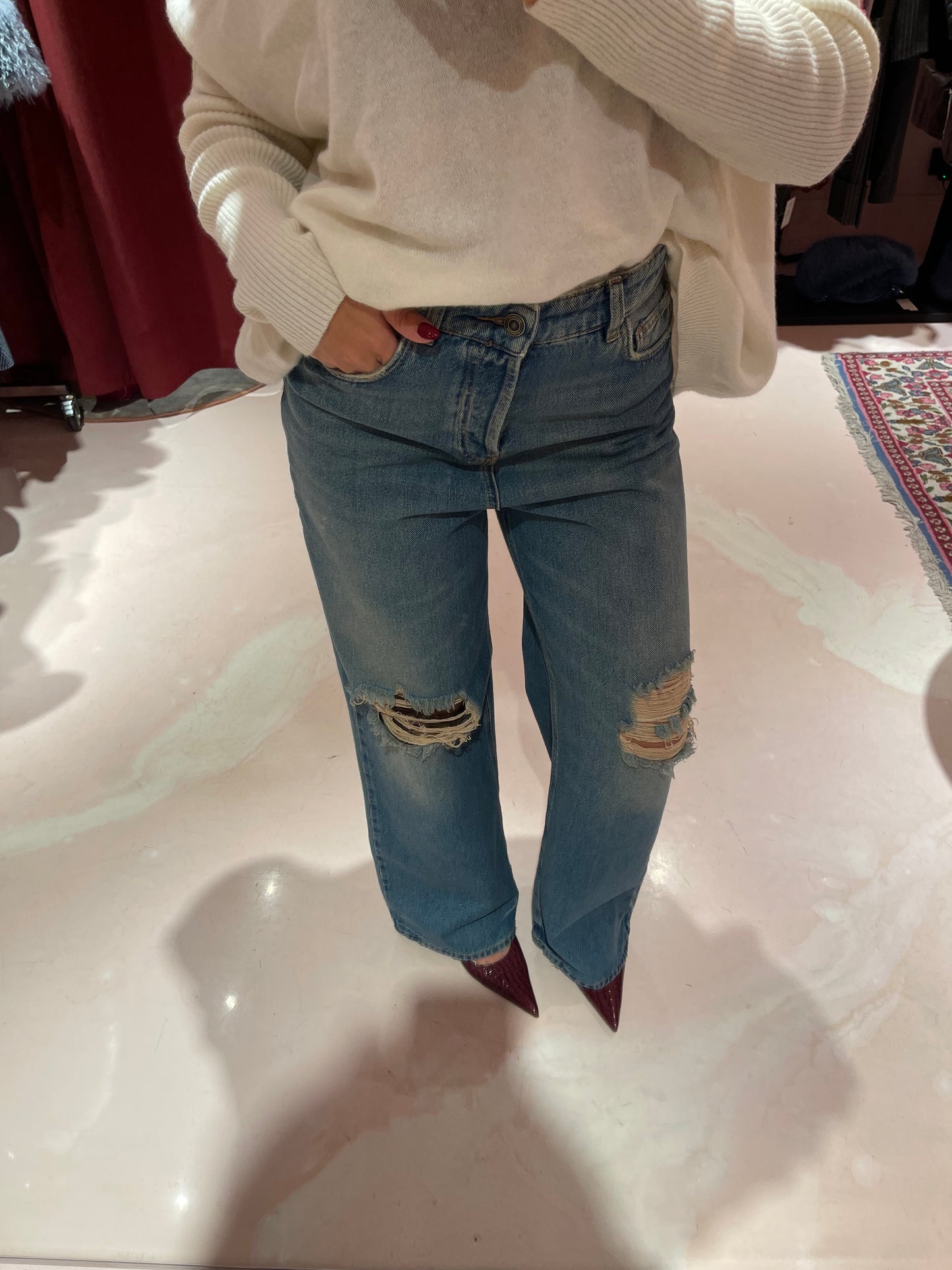Jeans A Vita Media Con Gamba Morbida E Strappi • Blue Denim HINNOMINATE