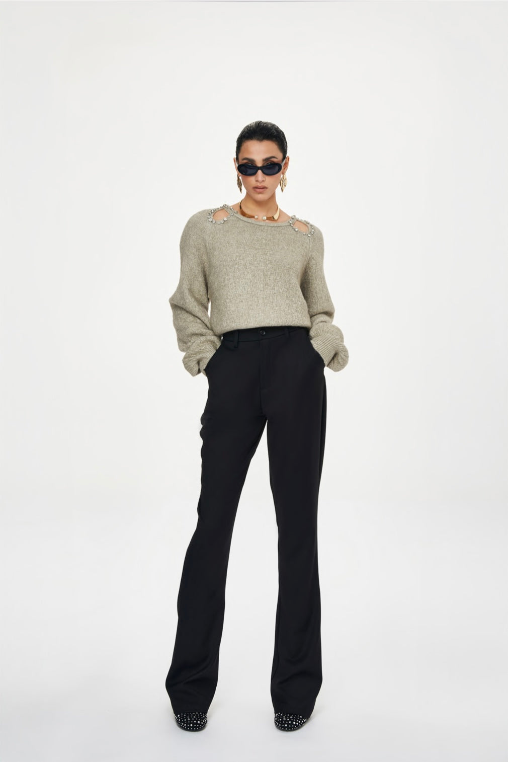 Hays Maglione cut out strass tortora Tpn