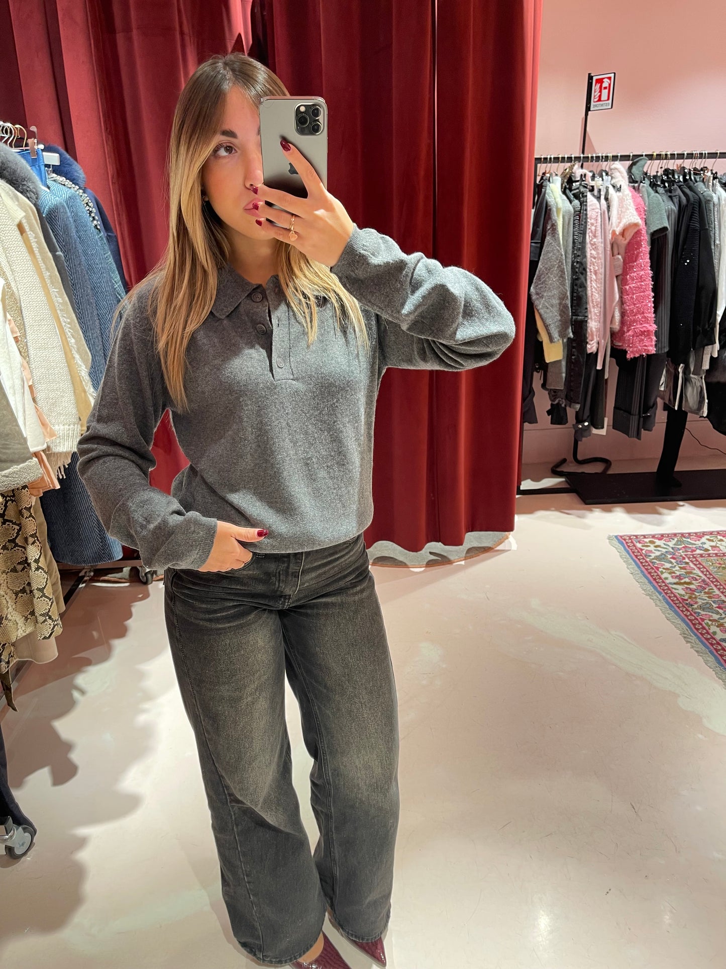 Polo in maglia misto cashmere grigio Hinnominate