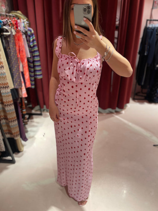 Megan - Abito Lungo Con Scollo Squadrato E Arricciature In Crepe • Rose Rosa Mar de Margaritas